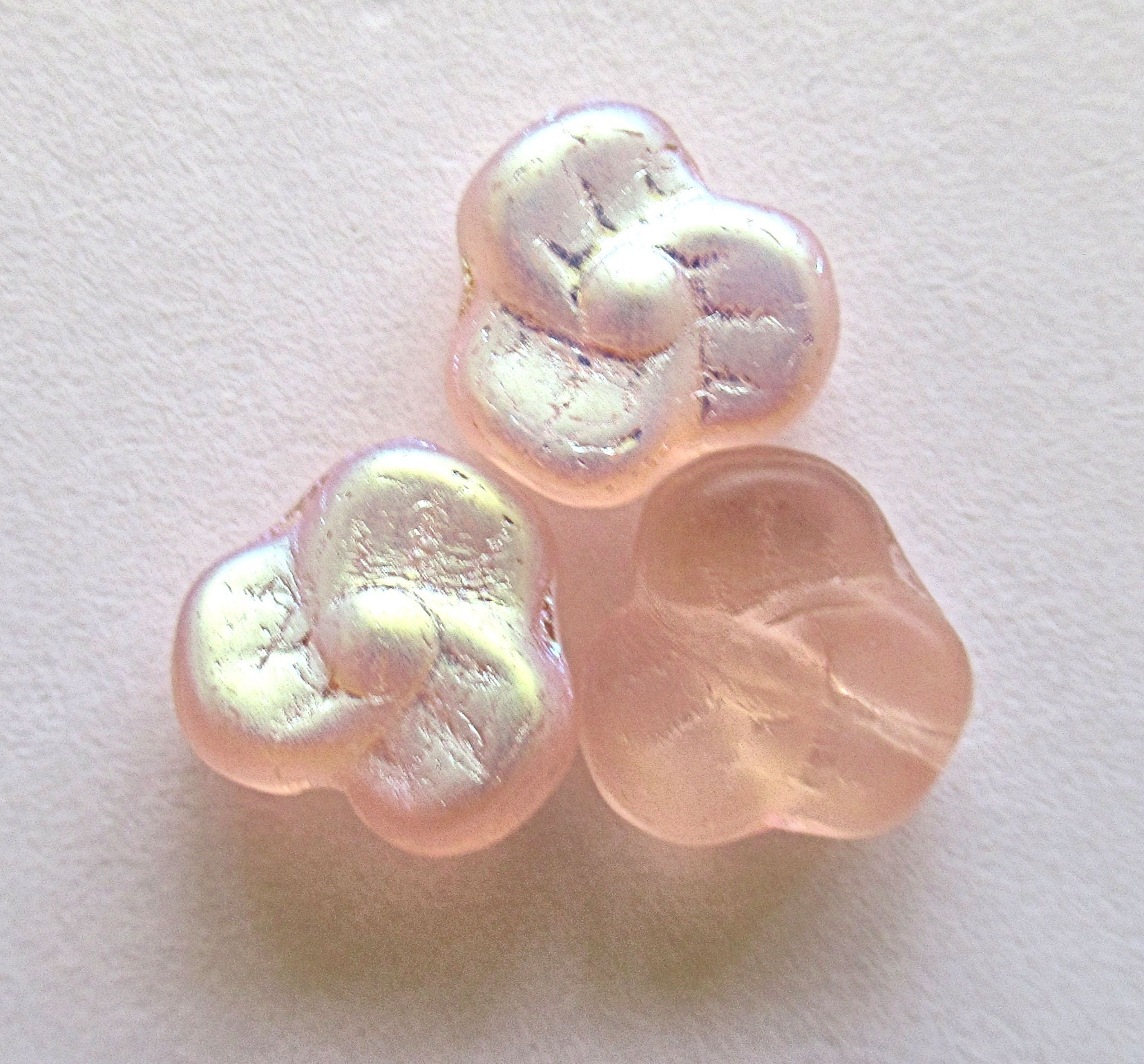 Lot of 25 9mm Czech glass pansy beads - flat matte pink ab flower beads C0099