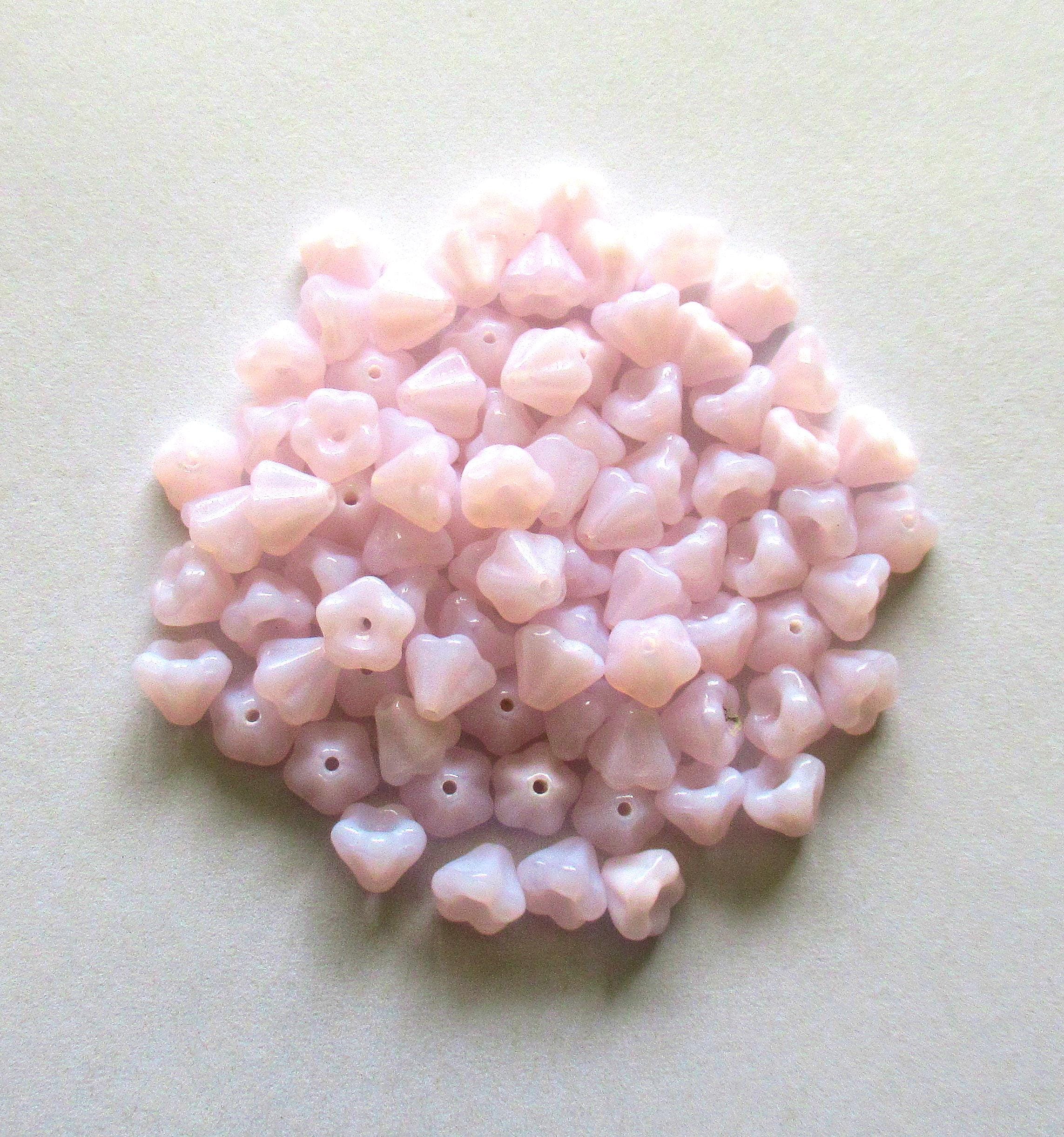50 Czech glass baby Bell Flower beads - 4 x 6mm - translucent light alabaster pink pressed glass beads - C0059