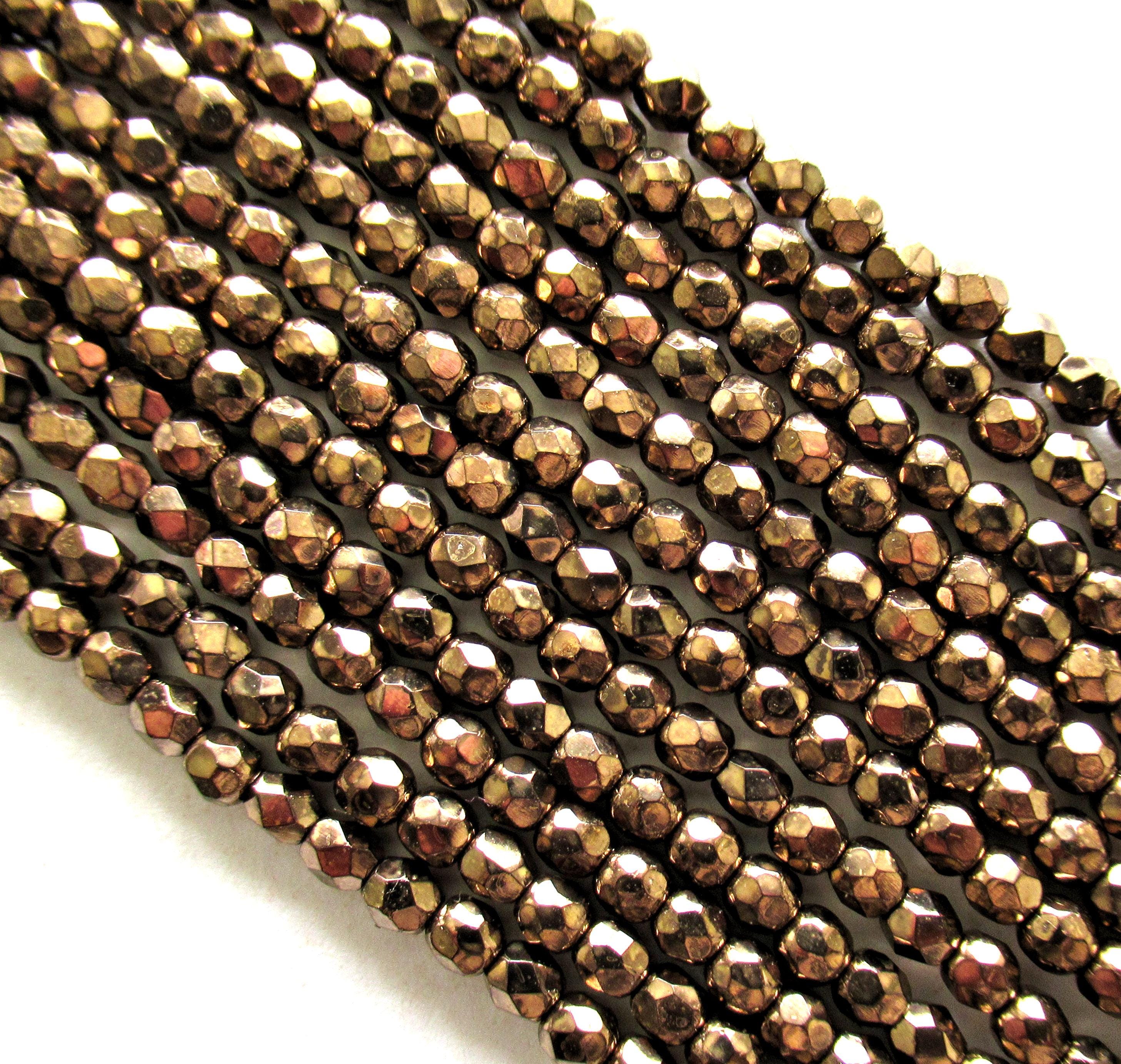 50 3mm Czech glass beads - metallic light bronze - fire polished faceted round brown beads - C0037