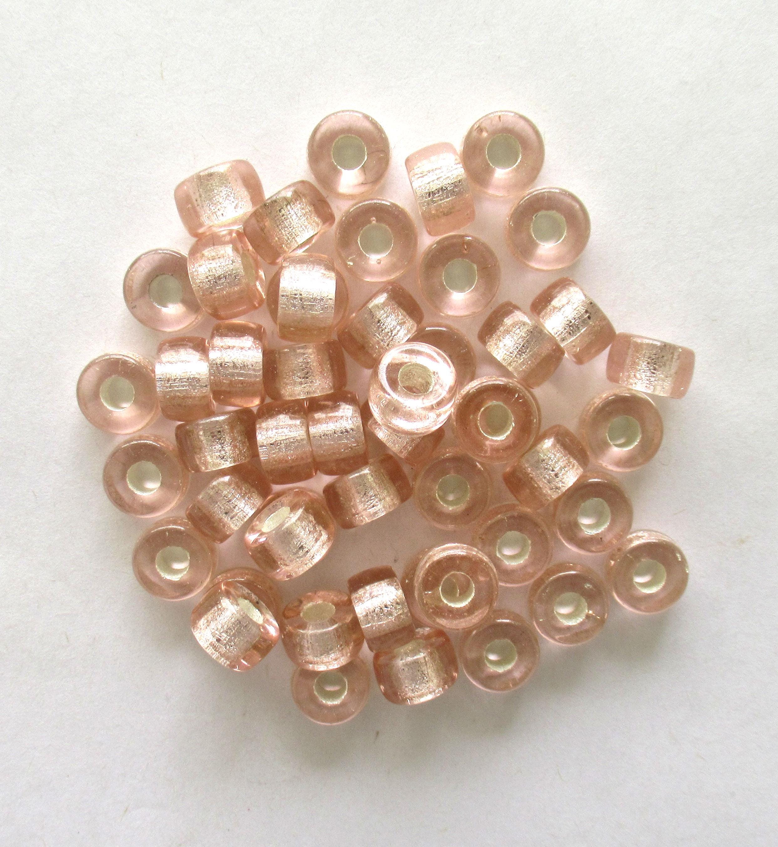 25 9mm Czech glass pink silver lined pony roller beads - large - big hole crow beads, C00521