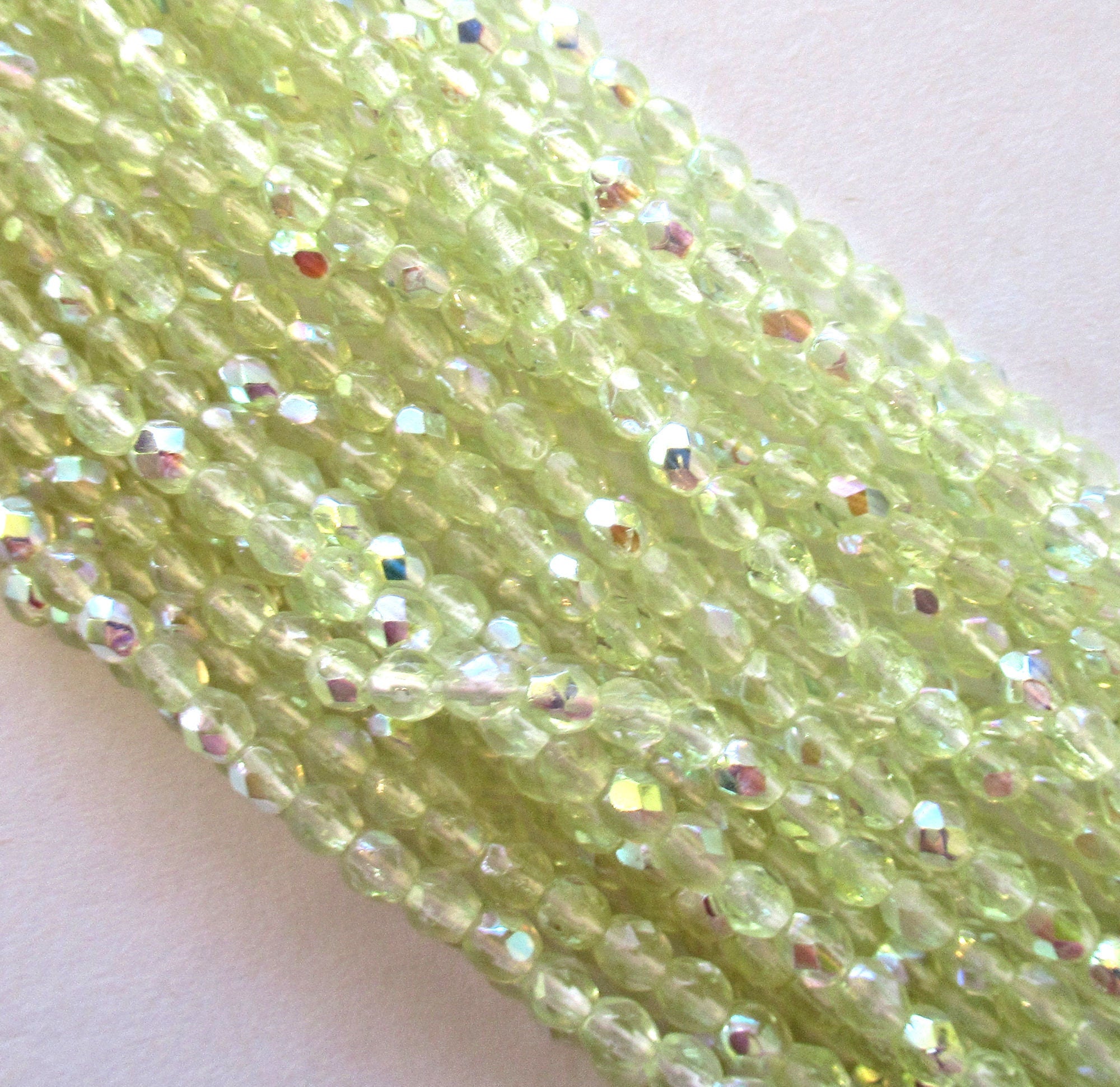 50 3mm Czech glass Jonquil Yellow AB beads - fire polished faceted round beads C0034