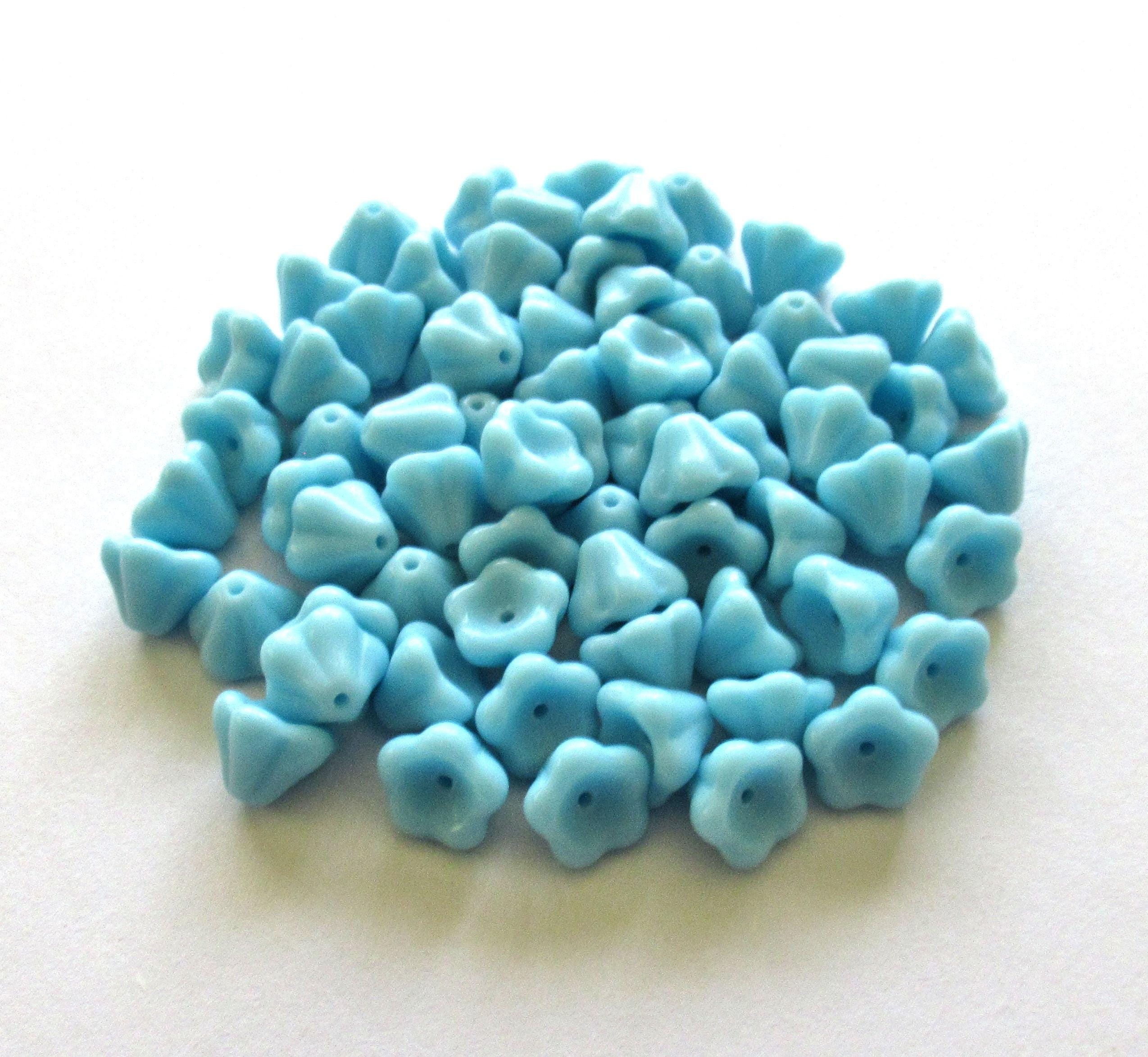 25 Czech glass Bell Flower beads - opaque turquoise blue pressed glass flower beads - 8 x 6mm - C00024