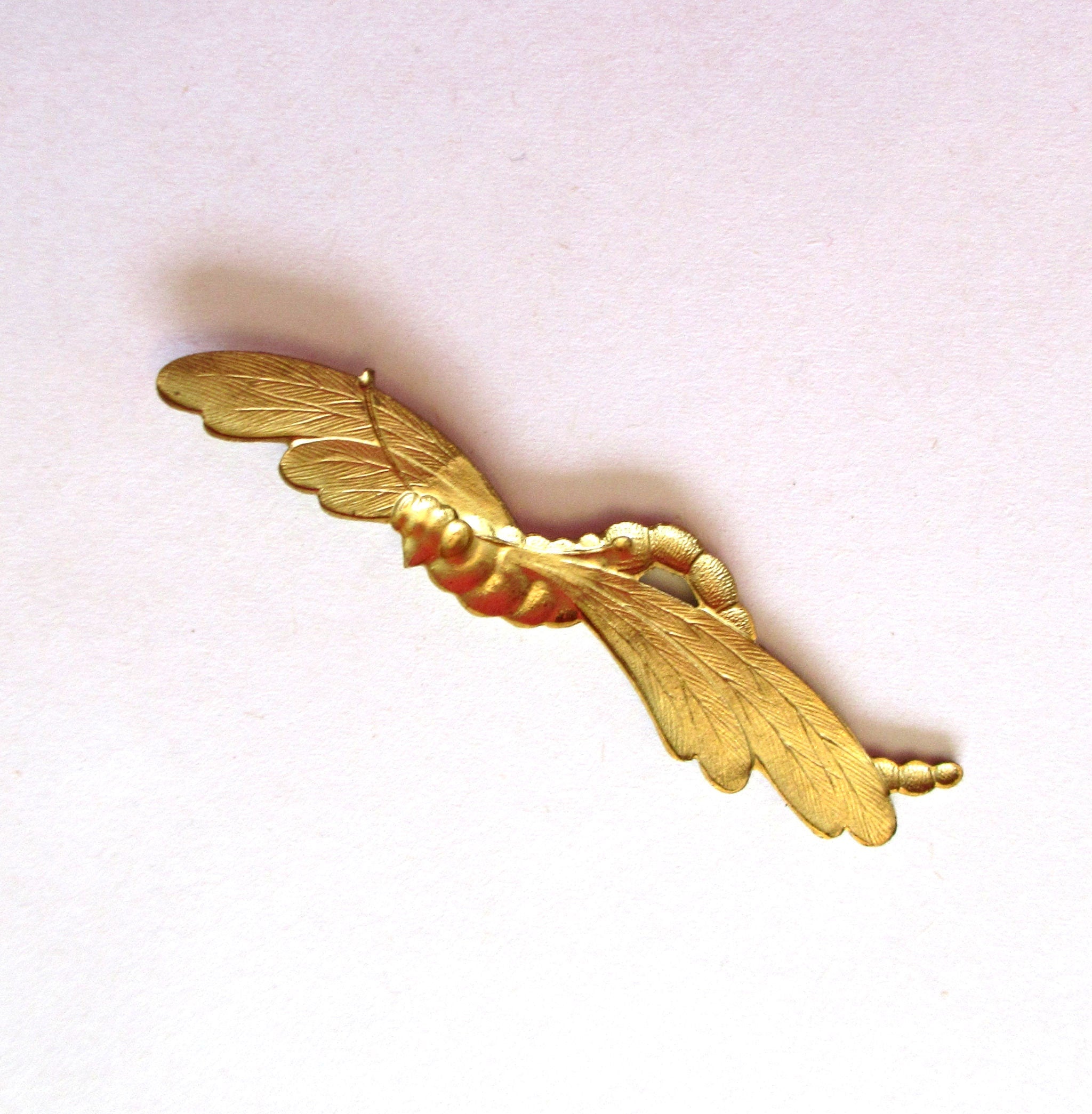 1 large raw brass dragonfly stamping - Victorian stylized pendant - charm - connector - ornament - 2.87" by .50" inches, made in USA C0098