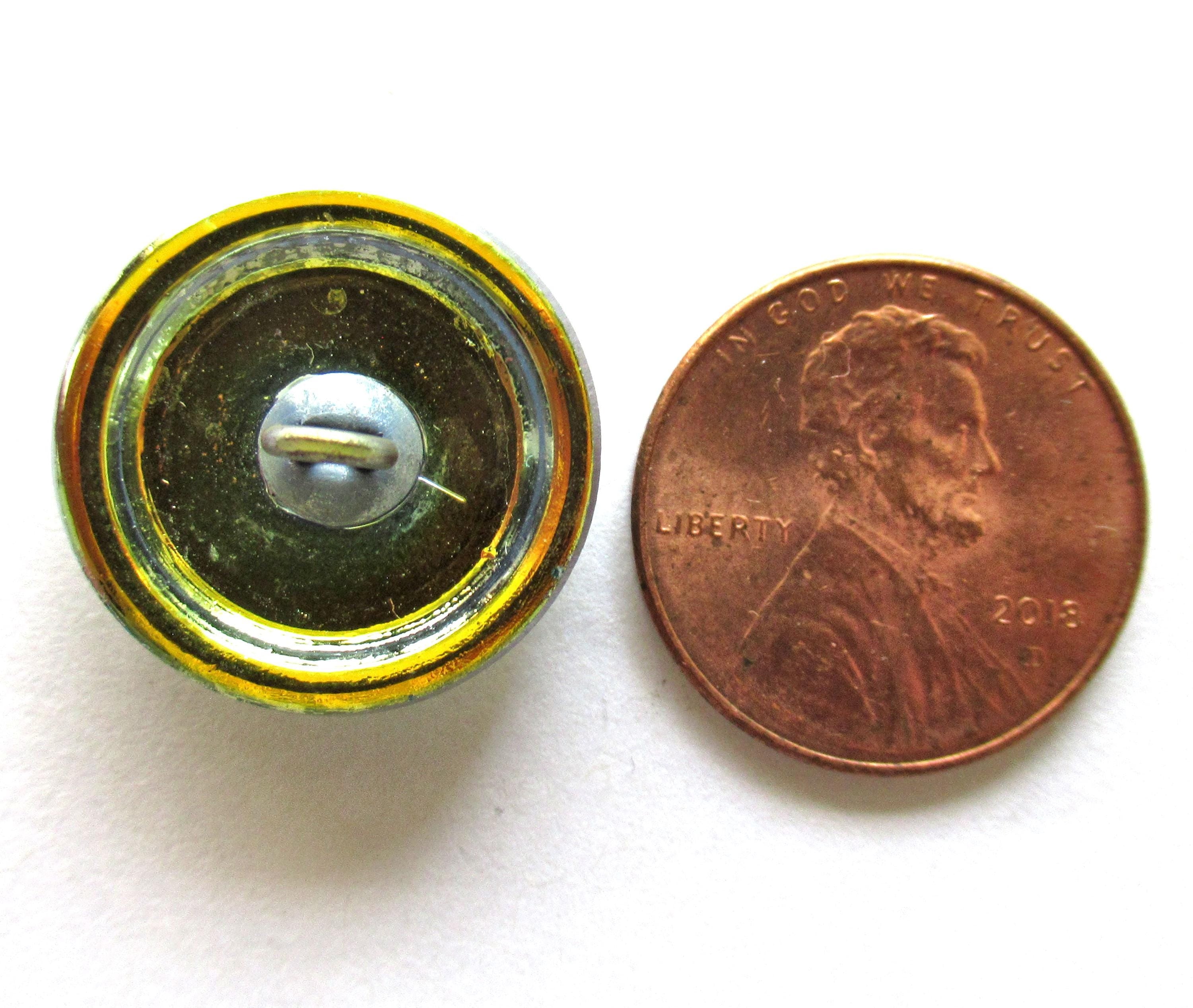 One 18mm Czech glass button - orange w/ rhinestone and a turquoise wash- fancy pattern decorative shank button 00052