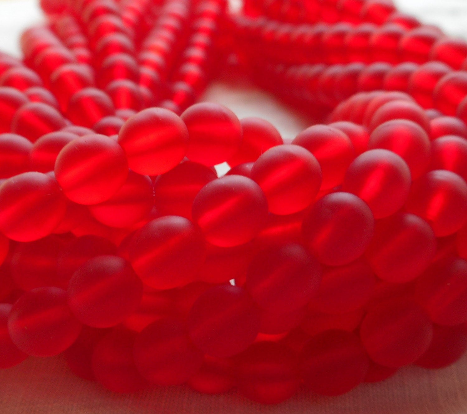 Lot of 50 6mm Czech glass druks, Matte Siam Ruby Red smooth round druk beads C4550