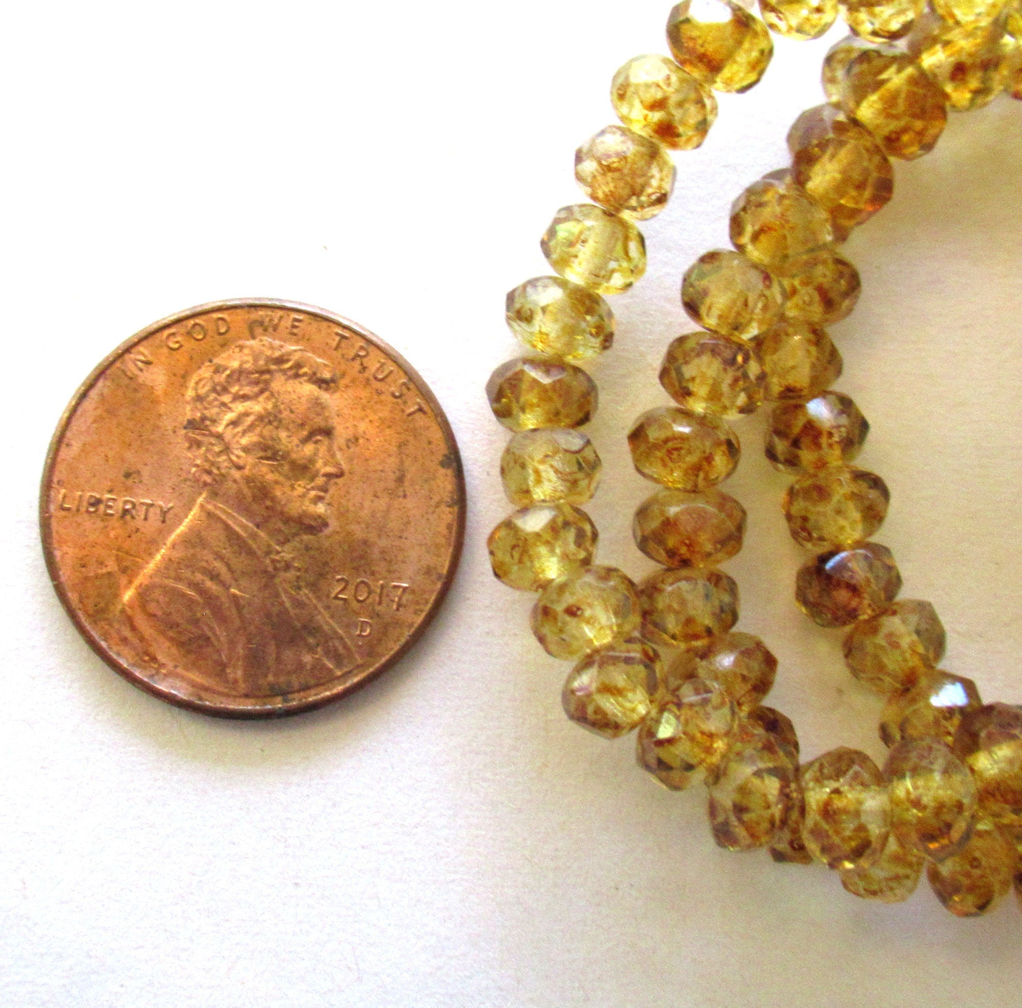 30 small puffy rondelle beads - crystal clear with a full picasso coat - 3mm x 5mm faceted Czech glass rondelles 00531