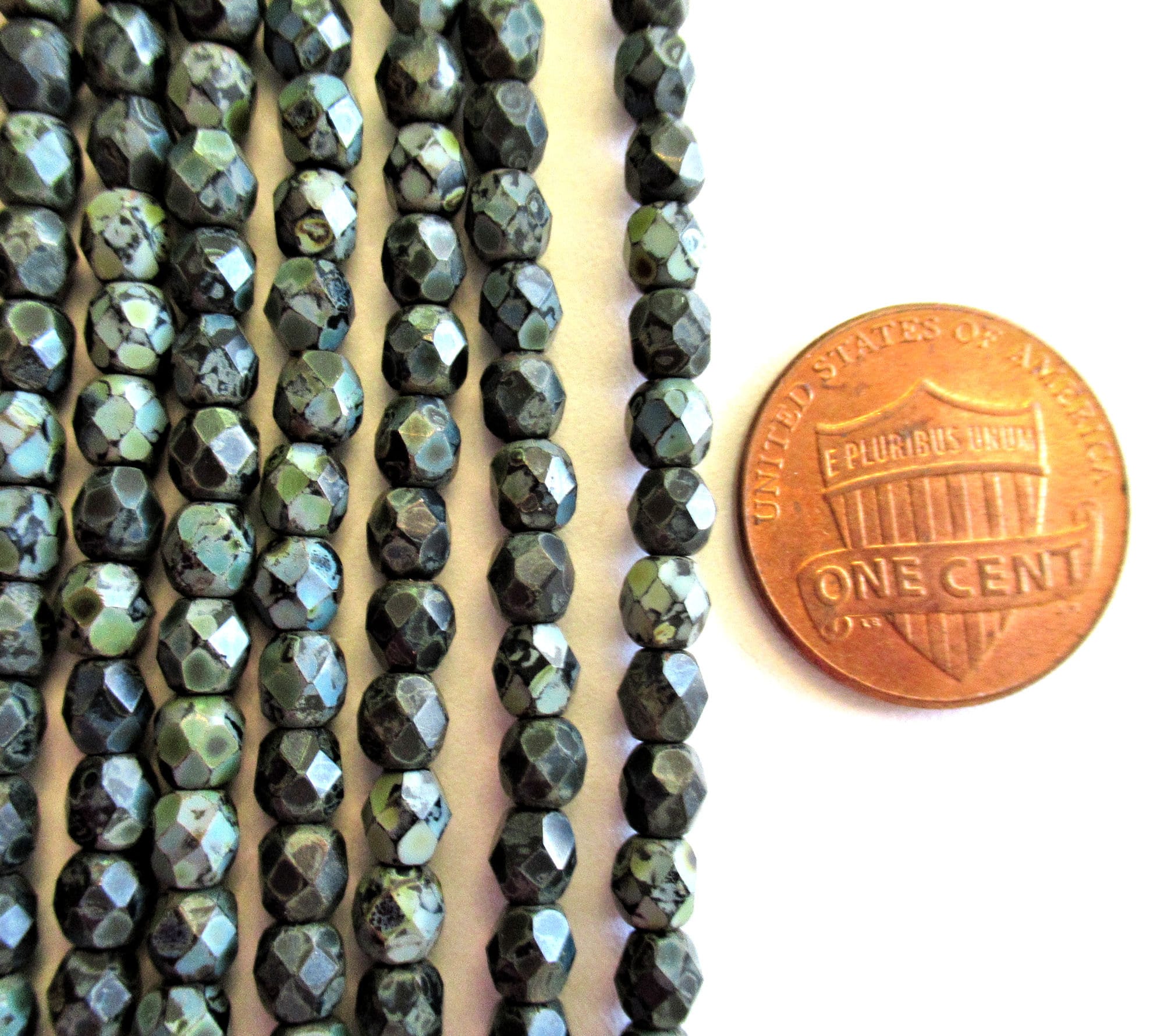 Fifty 4mm Czech glass beads - jet black with a picasso finish - fire polished faceted round beads - C0025