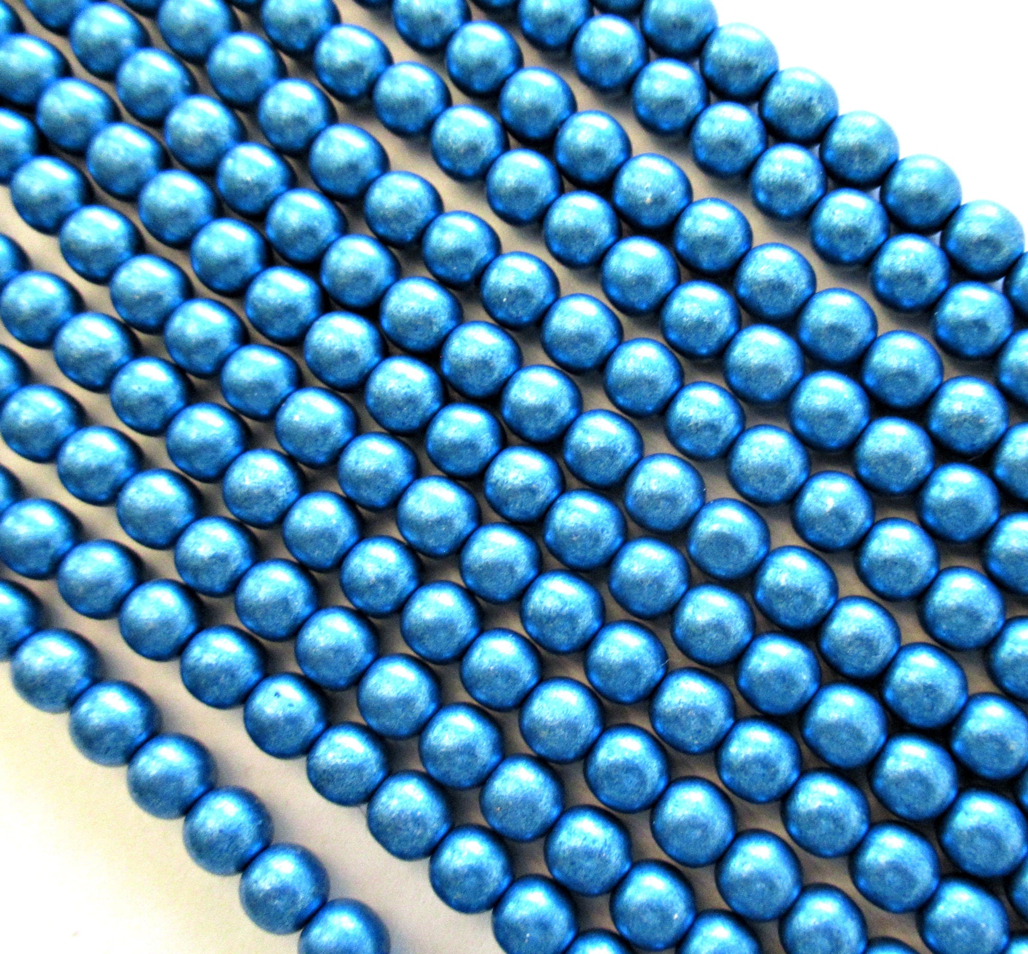50 6mm Czech glass druk beads - Matte Metallic Saturated Nebulas Blue - smooth round druks - C0037