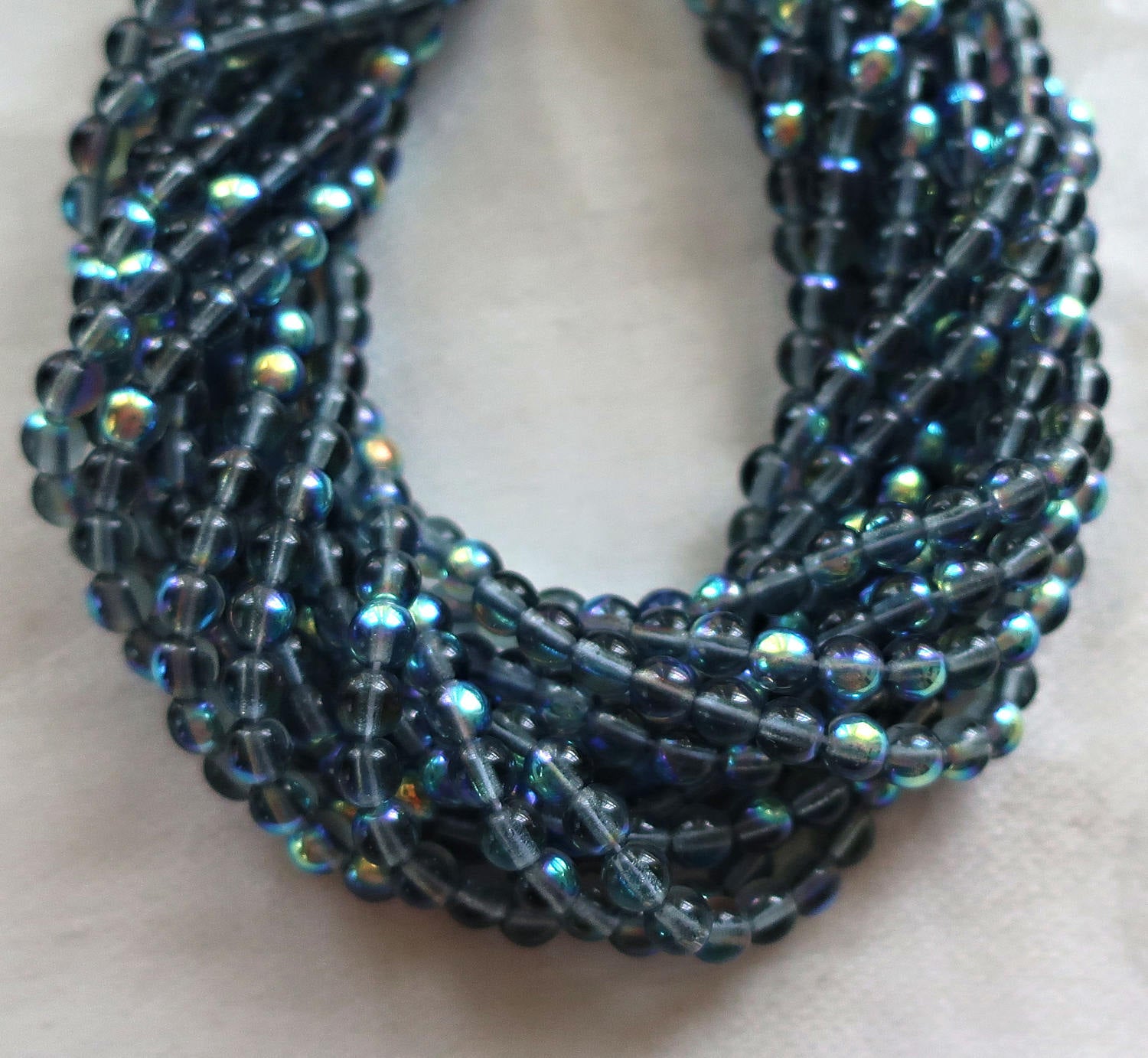 Lot of 100 4mm Montana Blue AB Czech glass druks, smooth round pressed glass druk beads C0036