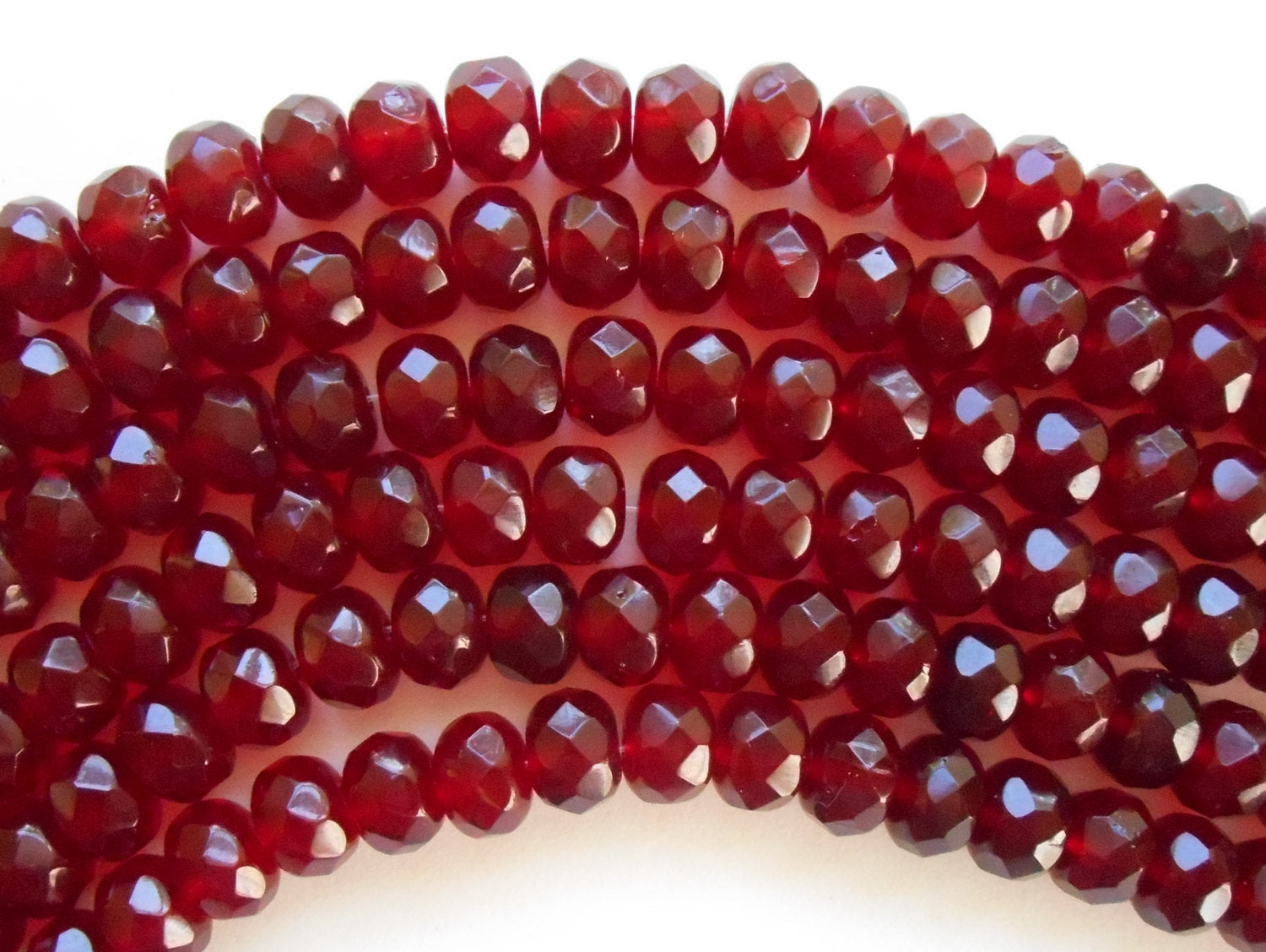 Lot of 25 6 x 9mm Czech Light Garnet faceted puffy rondelle beads, Czech glass beads C9901