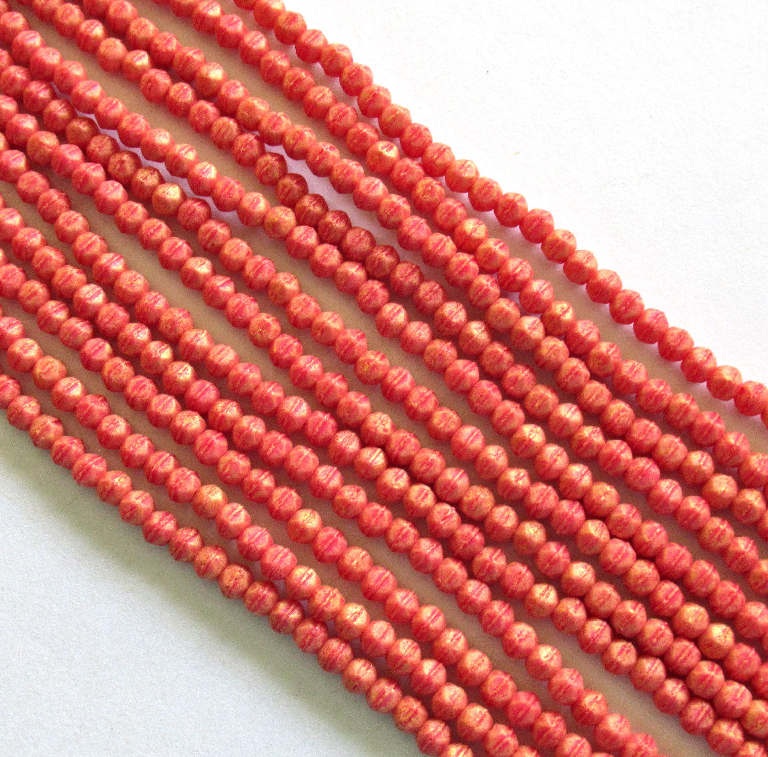 100 3mm English cut Czech glass beads - Pacifica Strawberry - opaque dark pink beads - pressed glass spacer beads - C0077