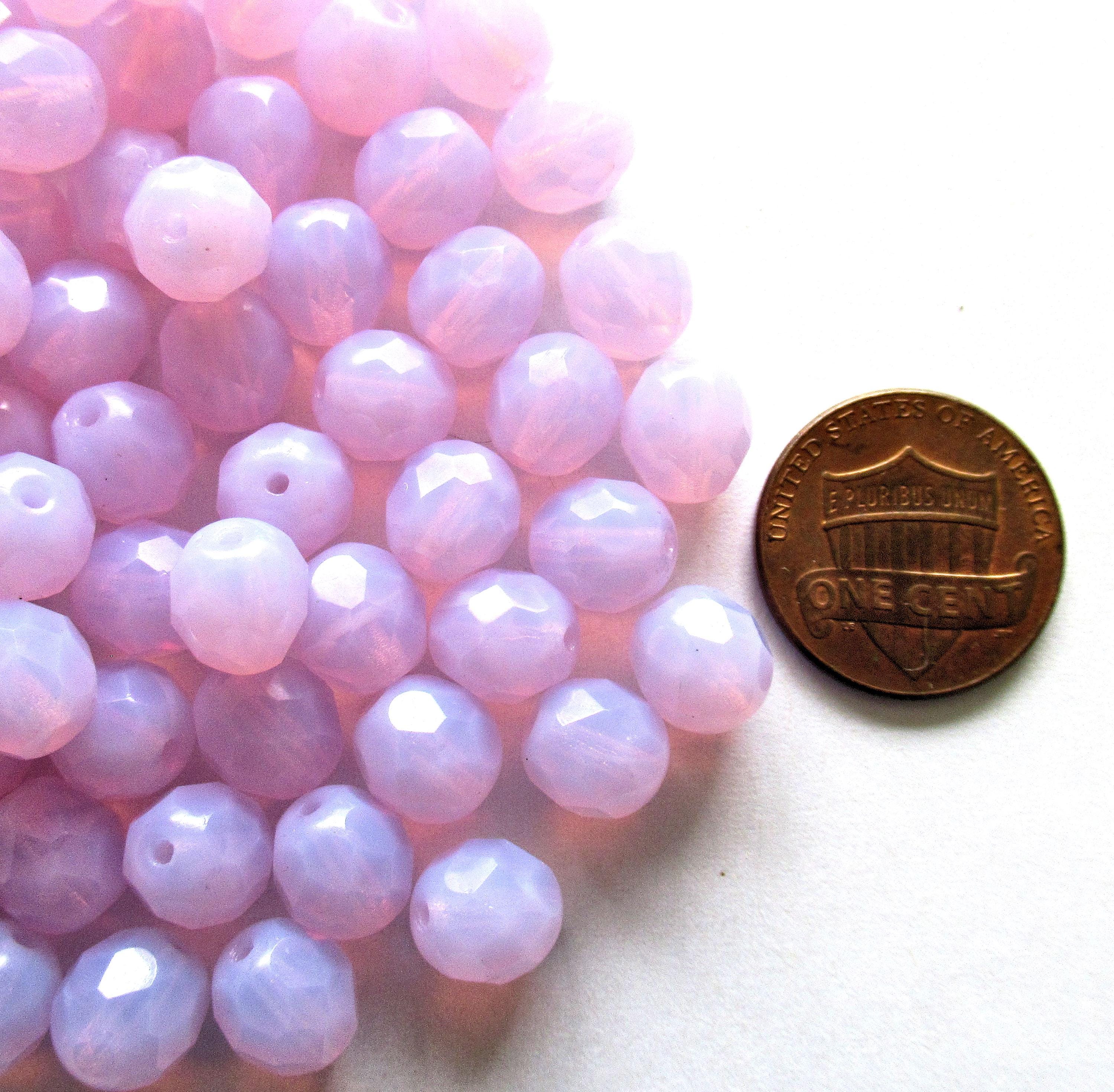 25 8mm Czech glass beads - lilac or lavender / light purple opal - fire polished faceted round glass beads - C0045