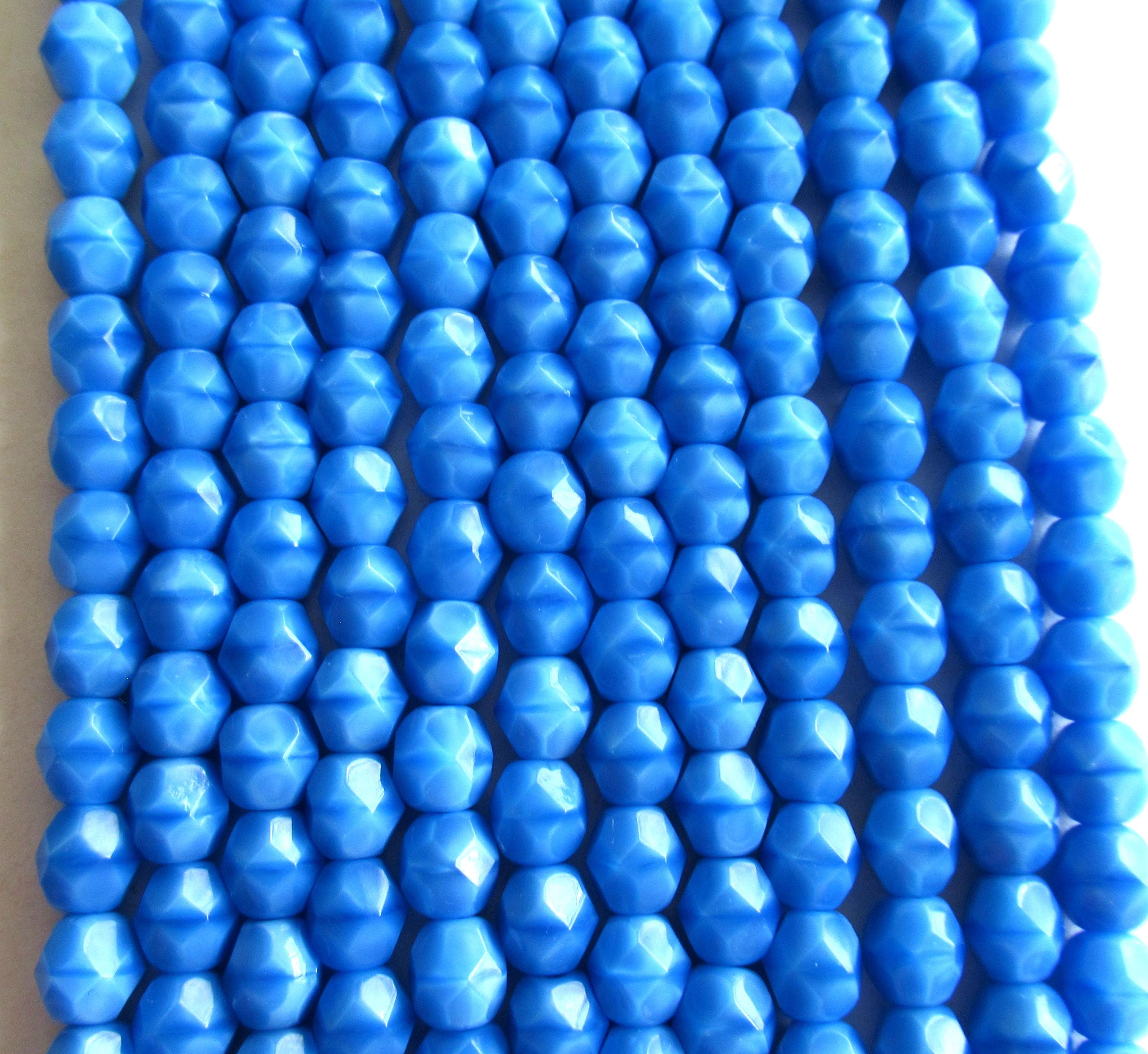 25 6mm Czech glass beads - dark sky blue coral silky beads - fire polished faceted round beads - C0085