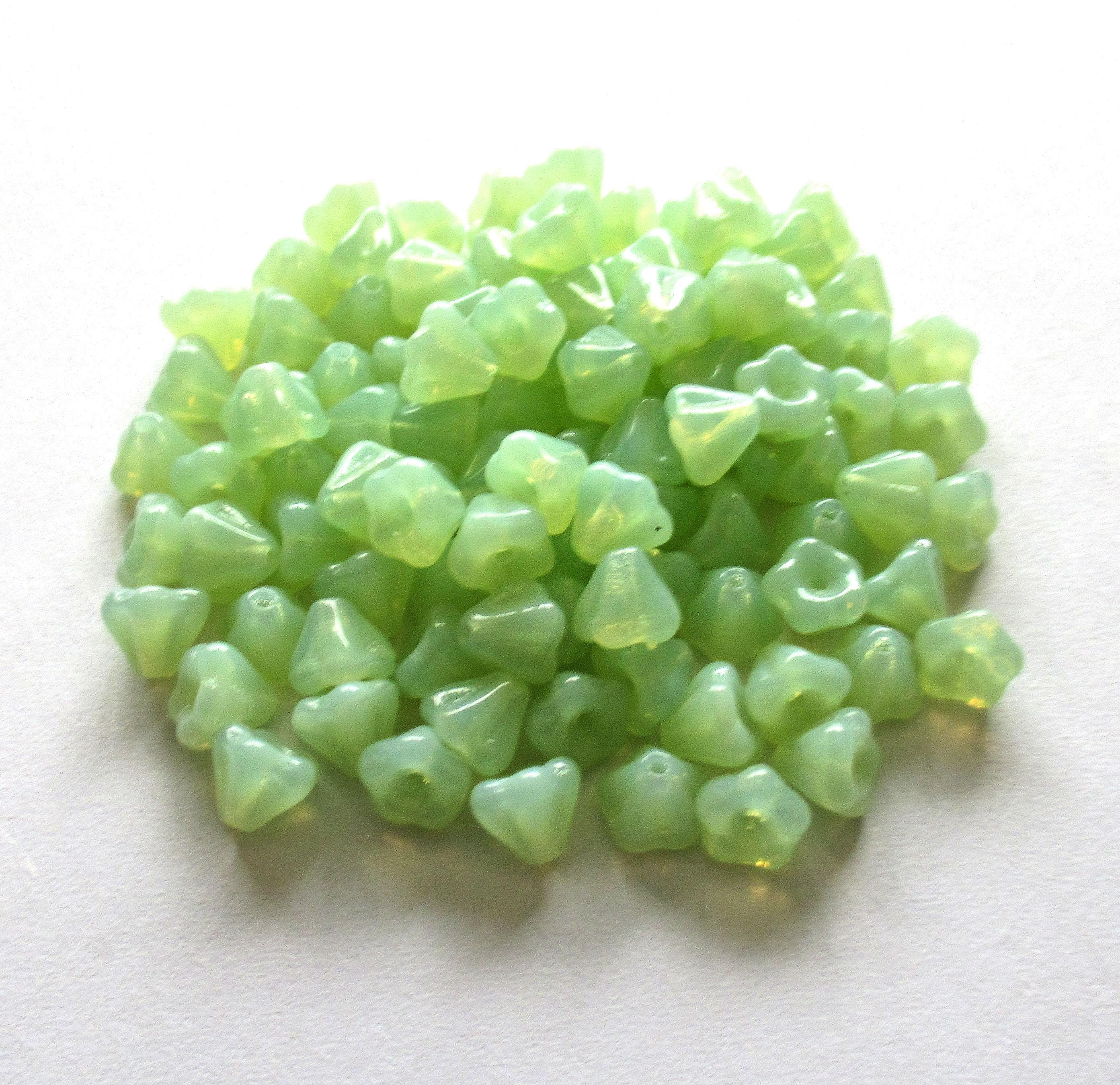 50 Czech glass baby Bell Flower beads - 4 x 6mm - mint green opal flower beads - 00201