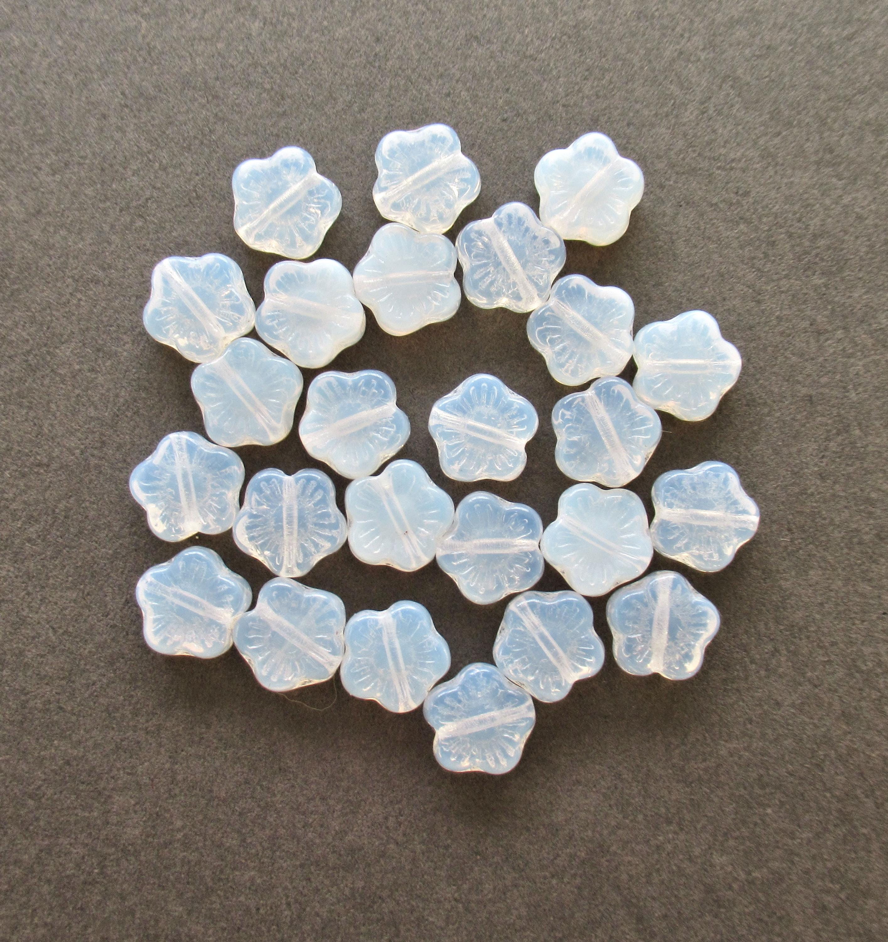 25 10mm Milky White Czech glass flower beads - pressed glass white floral beads - C0066