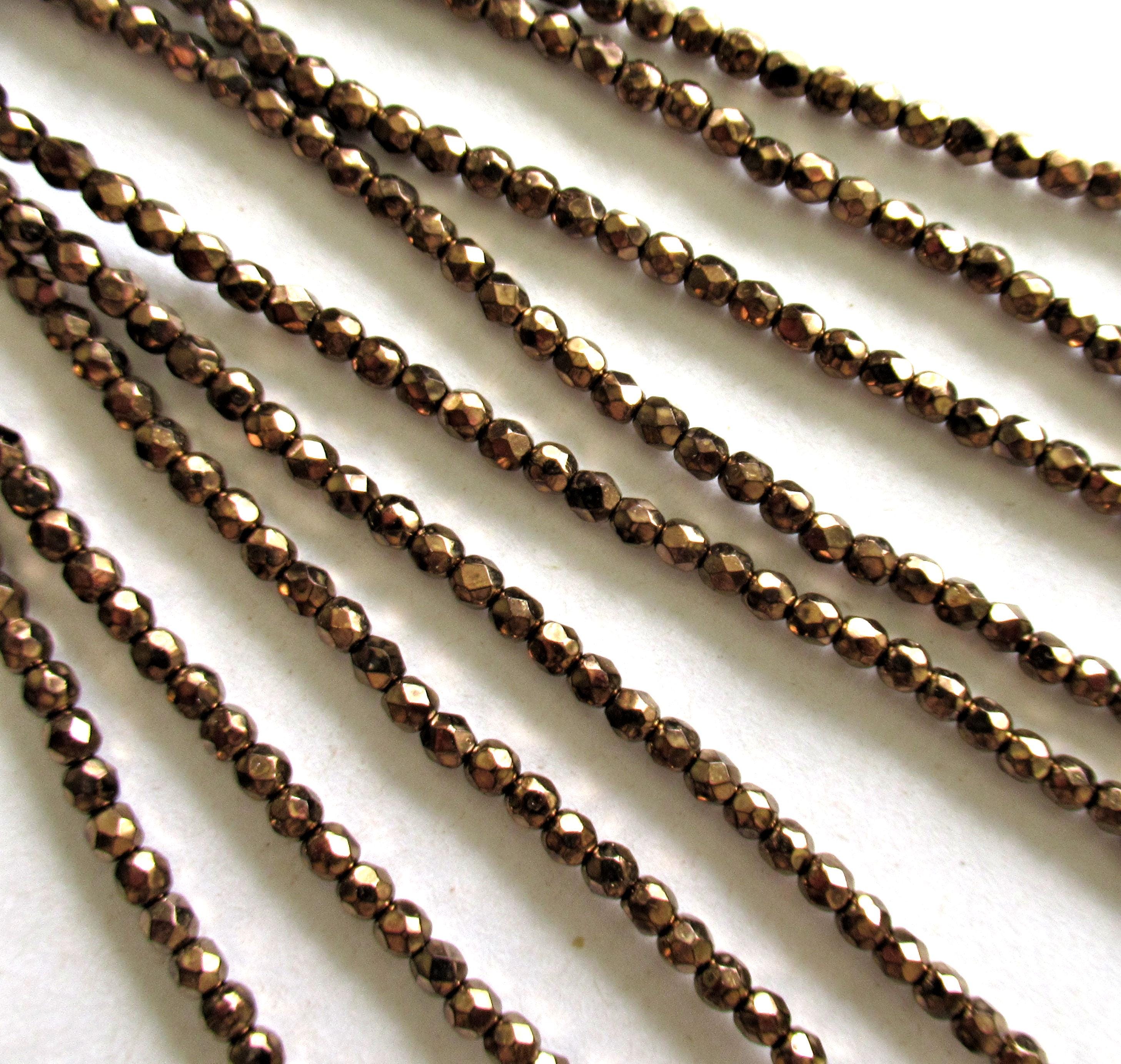 50 3mm Czech glass beads - metallic light bronze - fire polished faceted round brown beads - C0037