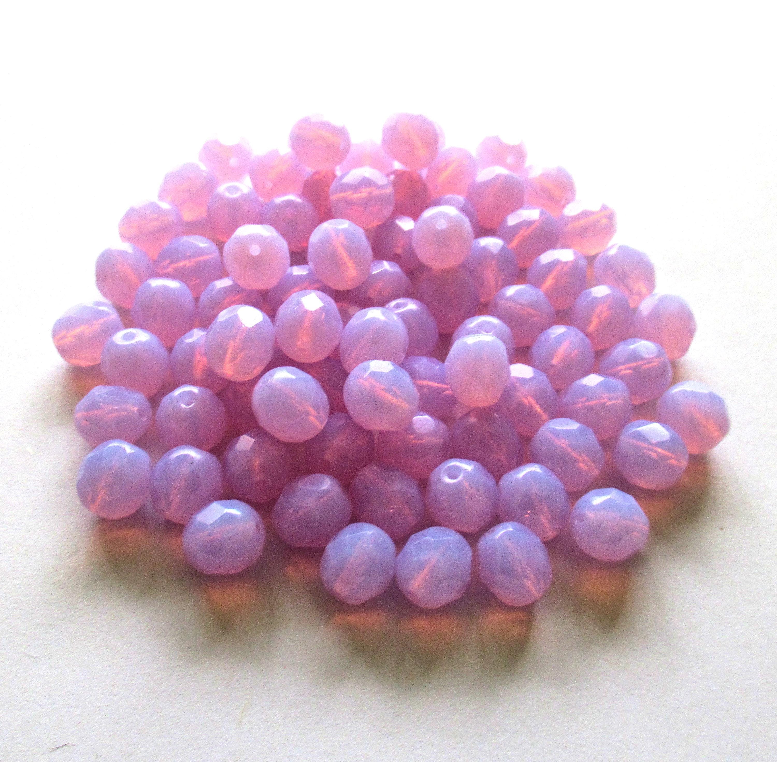 25 8mm Czech glass beads - lilac or lavender / light purple opal - fire polished faceted round glass beads - C0045