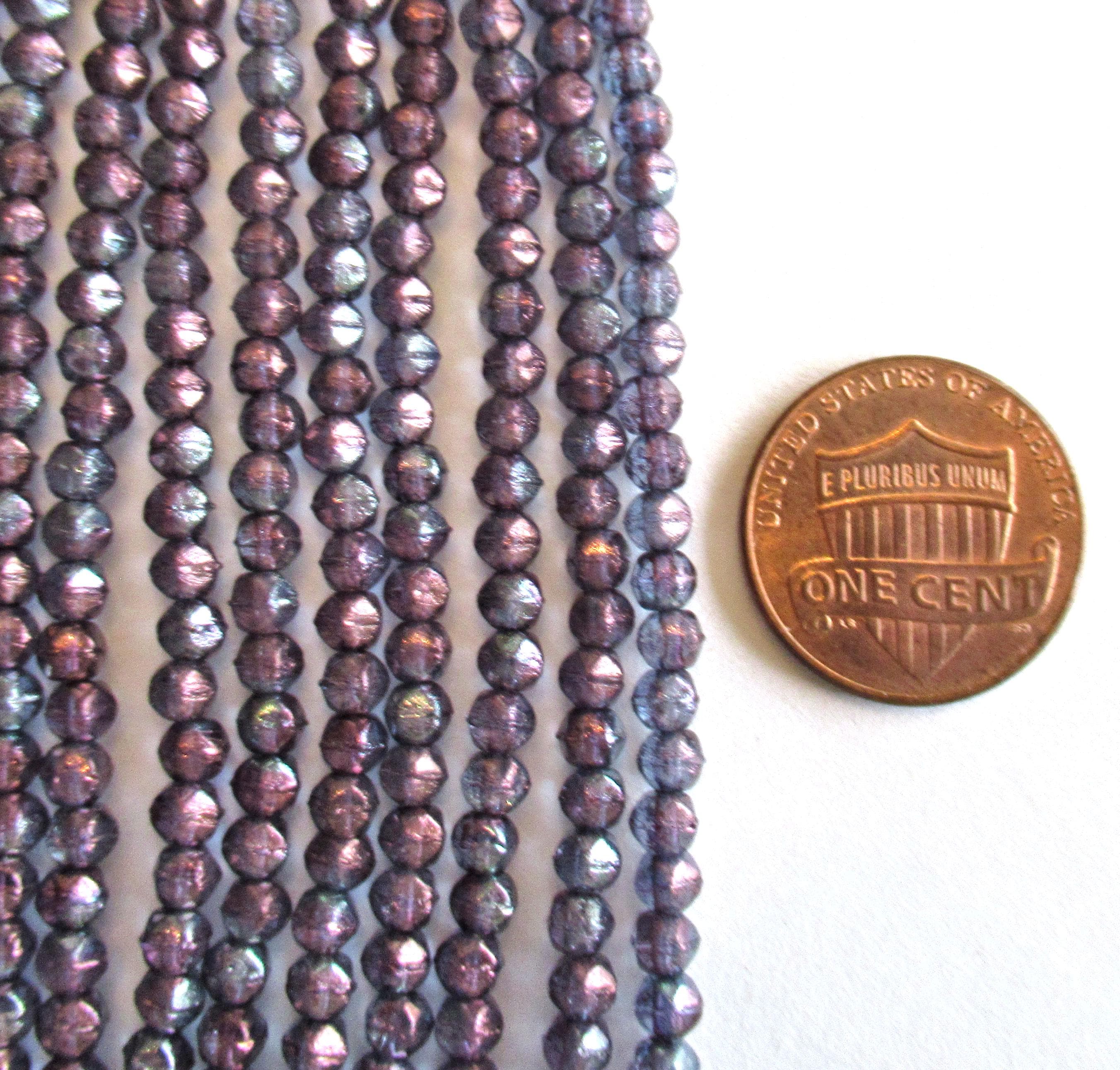 100 3mm Czech glass English cut beads - Transparent denim purple blue luster spacer beads - pressed glass beads - C0028