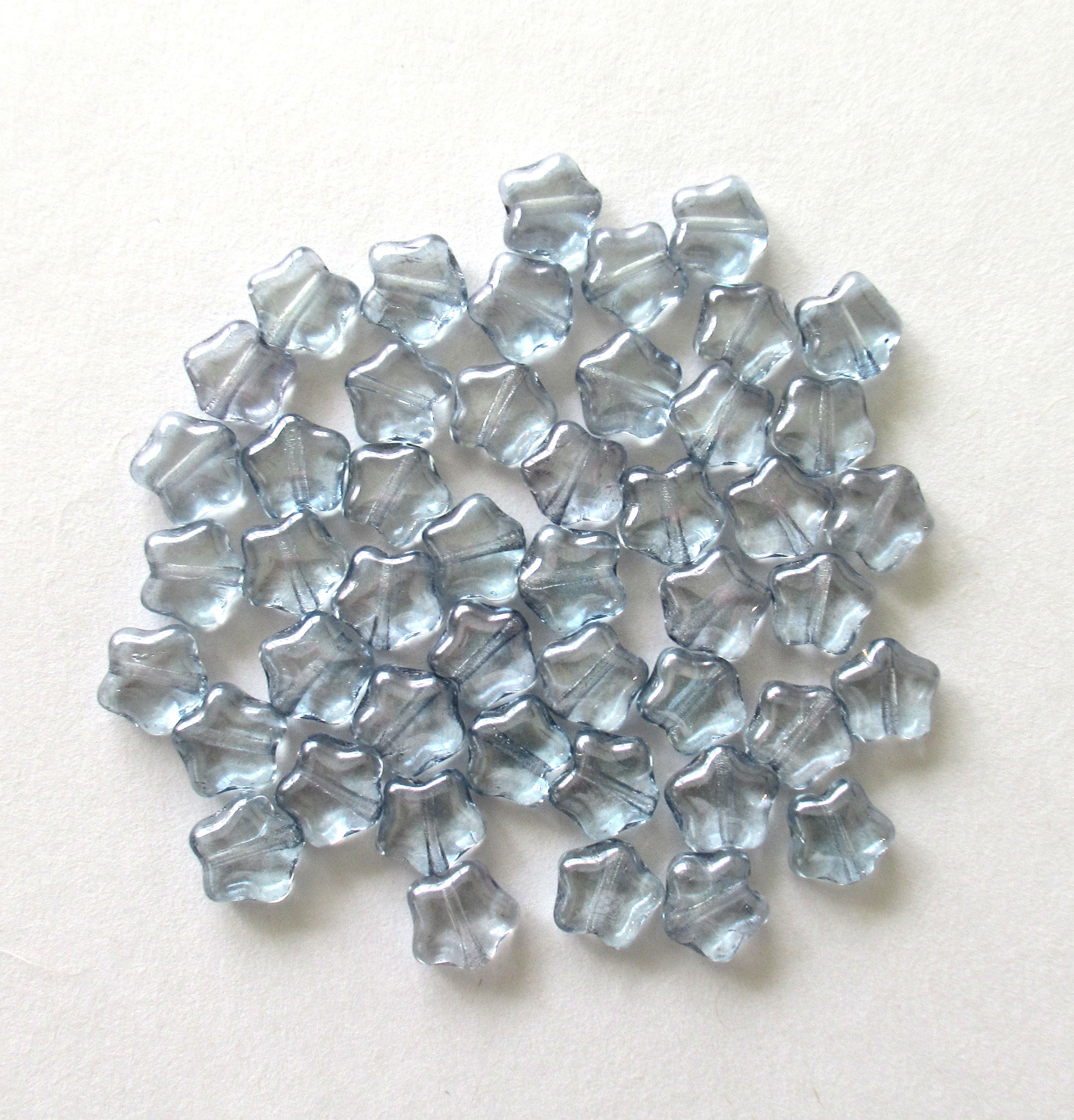 25 8mm Czech glass star beads - lumi blue - pressed glass beads - C0067