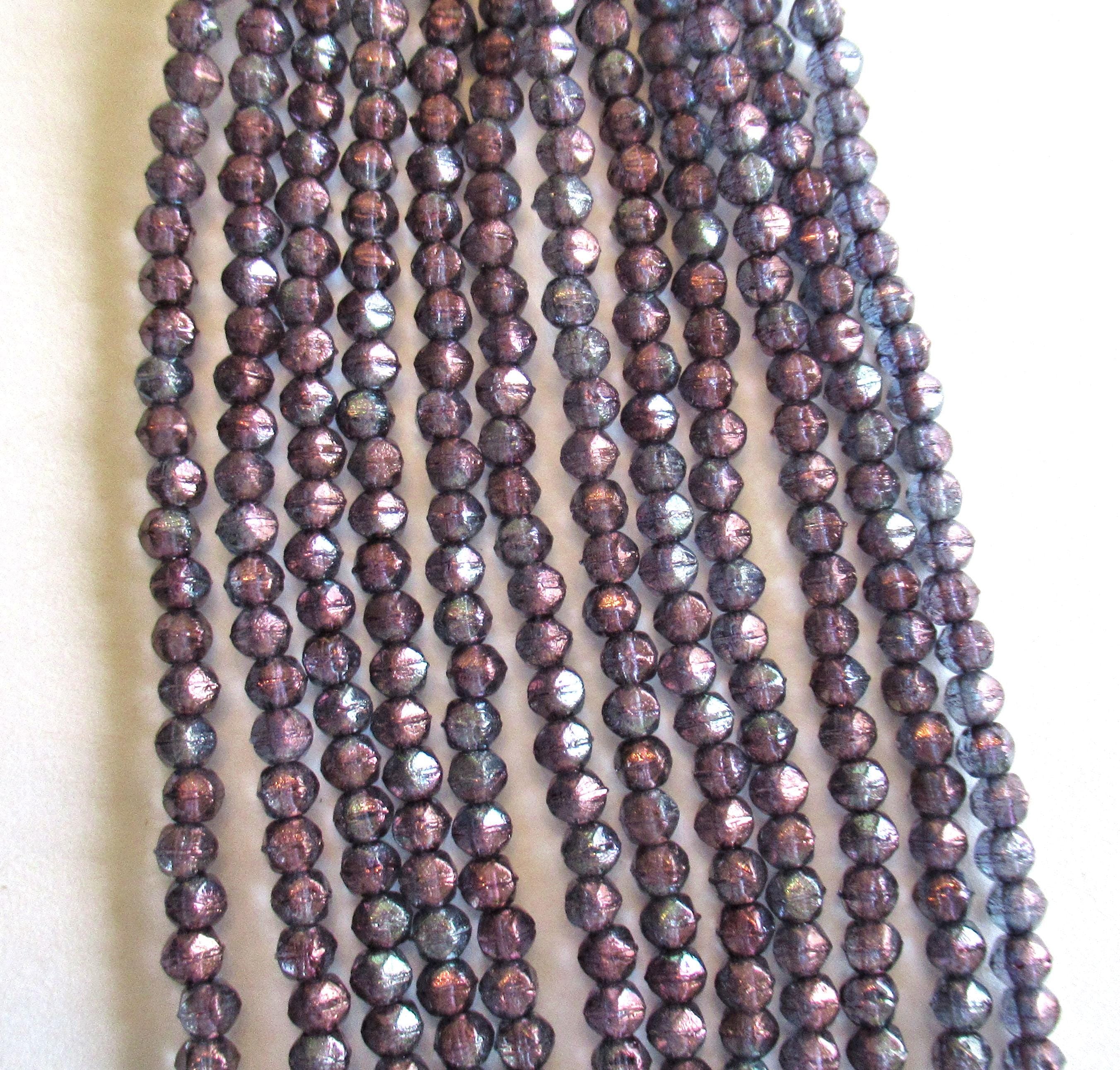 100 3mm Czech glass English cut beads - Transparent denim purple blue luster spacer beads - pressed glass beads - C0028