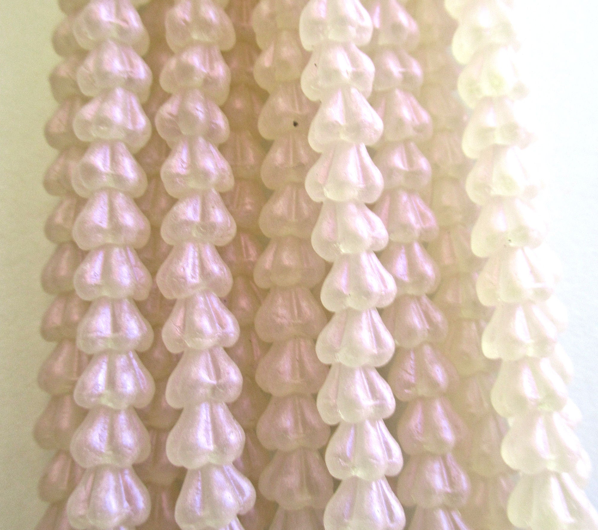 50 6mm x 4mm Czech glass baby bell flower beads - translucent milky opalescent iridescent pink - pressed glass beads C0039