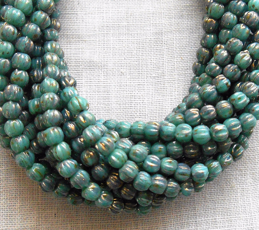 Lot of 100 3mm Opaque Turquoise Blue Green Bronze Picsso Czech pressed glass melon beads C1850