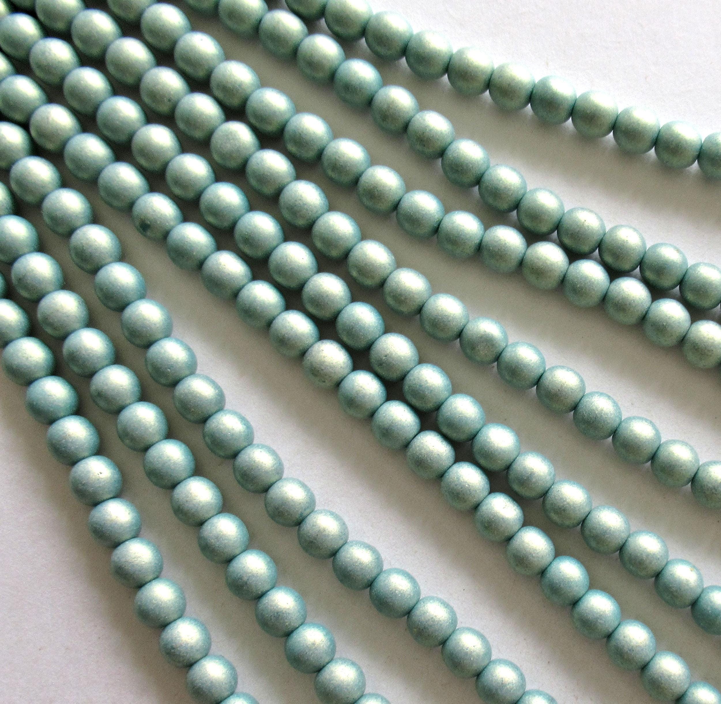 50 6mm Czech glass druk beads - matte sueded gold turquoise blue green - smooth round druks - C0007