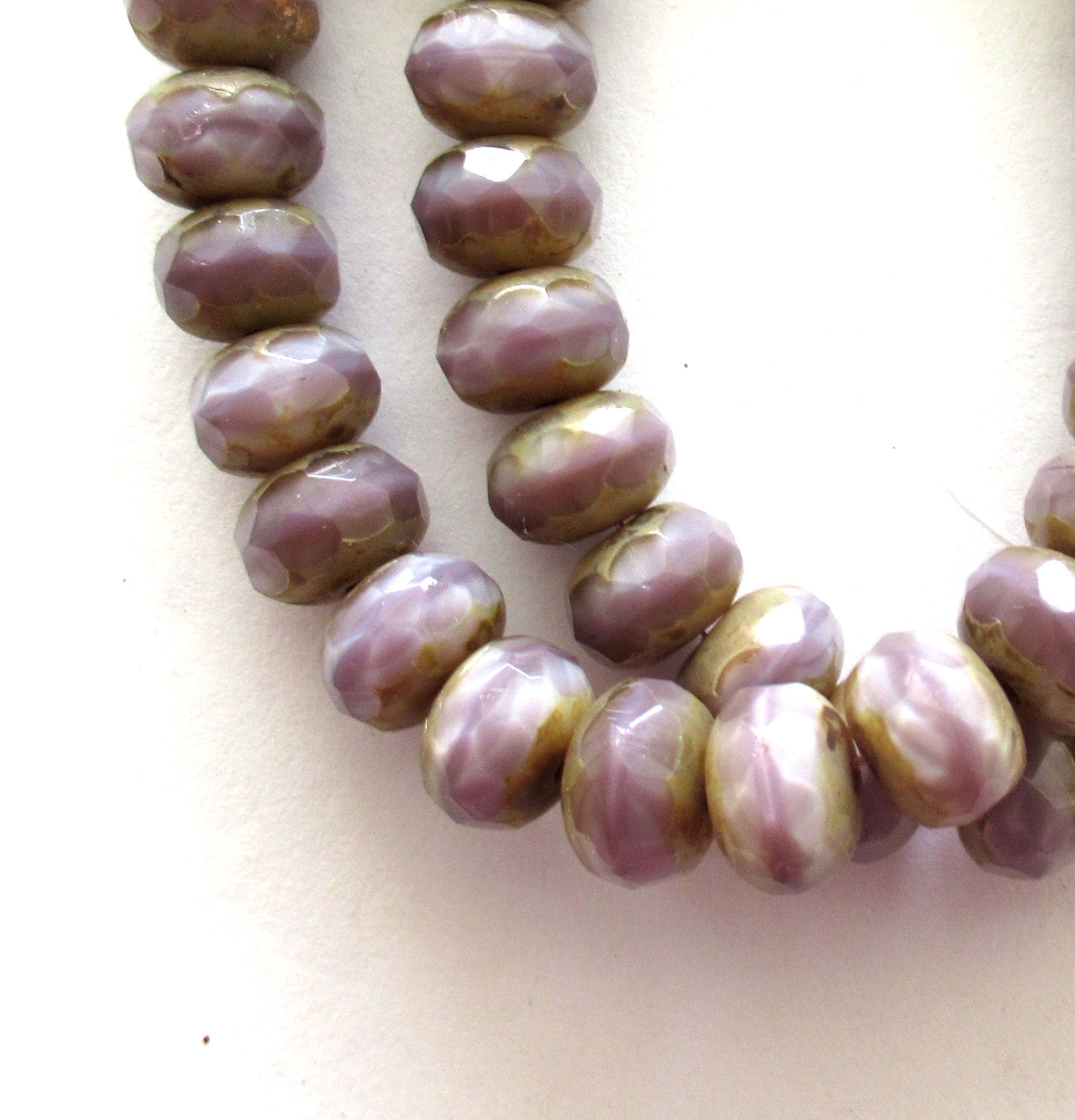 Lot of 30 purple Czech glass puffy rondelle beads - 6 x 9mm opaque amethyst purple lavender silk faceted rondelles - C008025