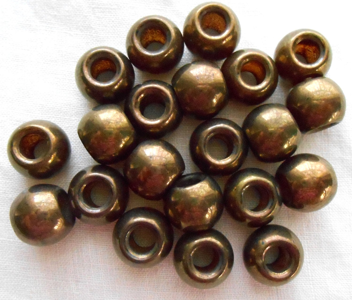 12mm round Lumi Brown iridescent glass big hole druk beads, 4.5mm holes, C8406
