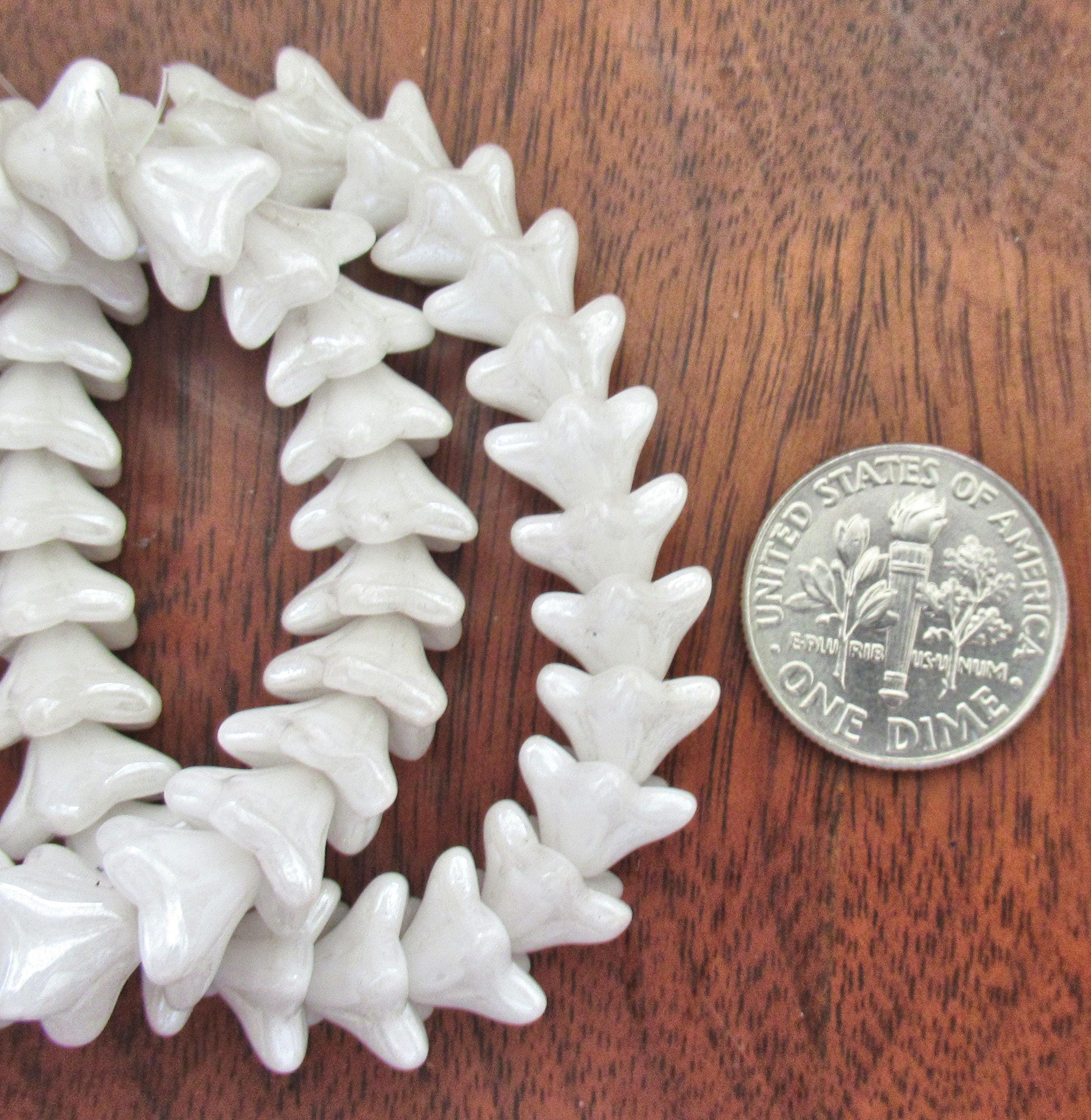 25 Czech glass bell flower beads- 9 x 6mm - opaque white luster pressed glass beads - C00381