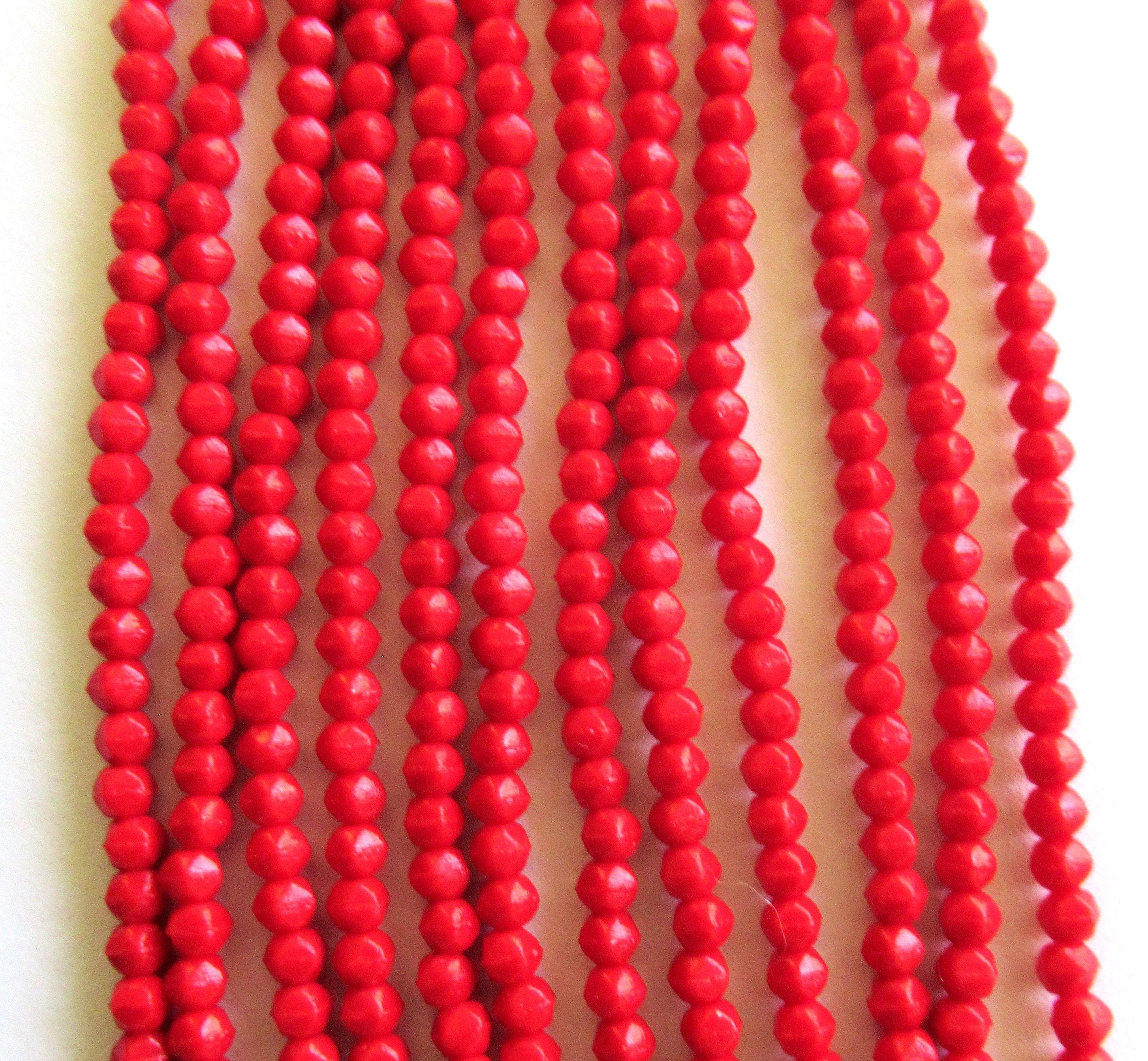 100 3mm English cut Czech glass beads - opaque red spacer beads - pressed glass beads - C0058