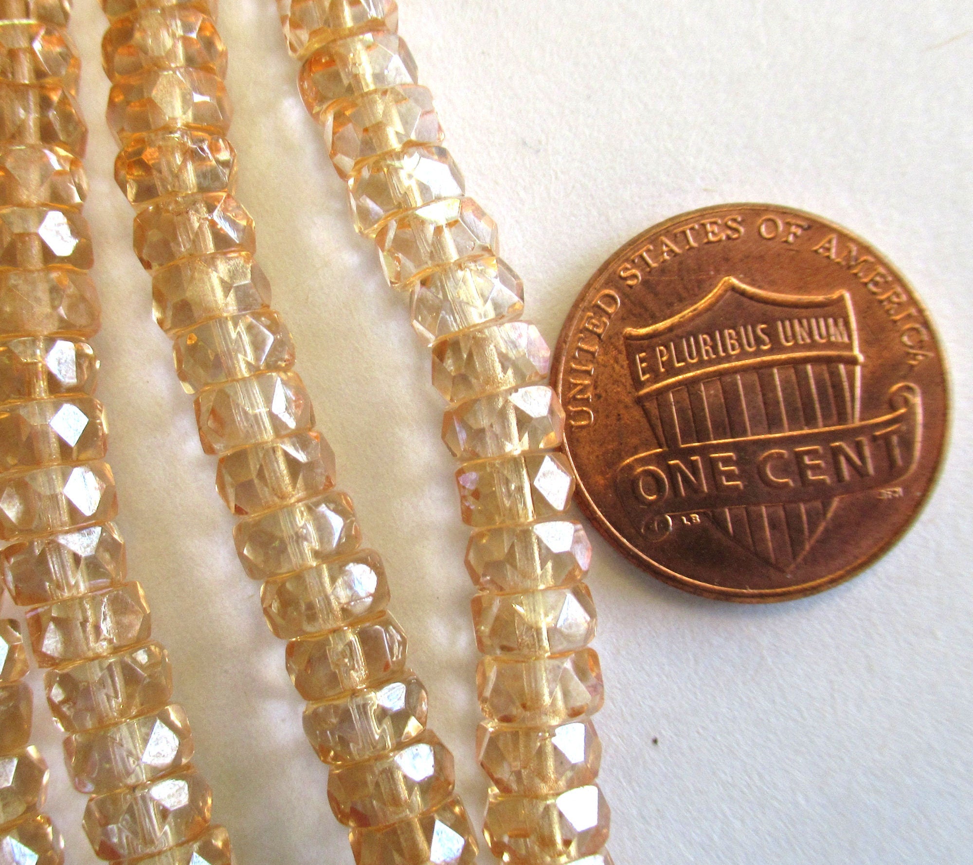 50 6 x 3mm Czech glass faceted rondelle beads - transparent luster champagne spacer beads - C00801