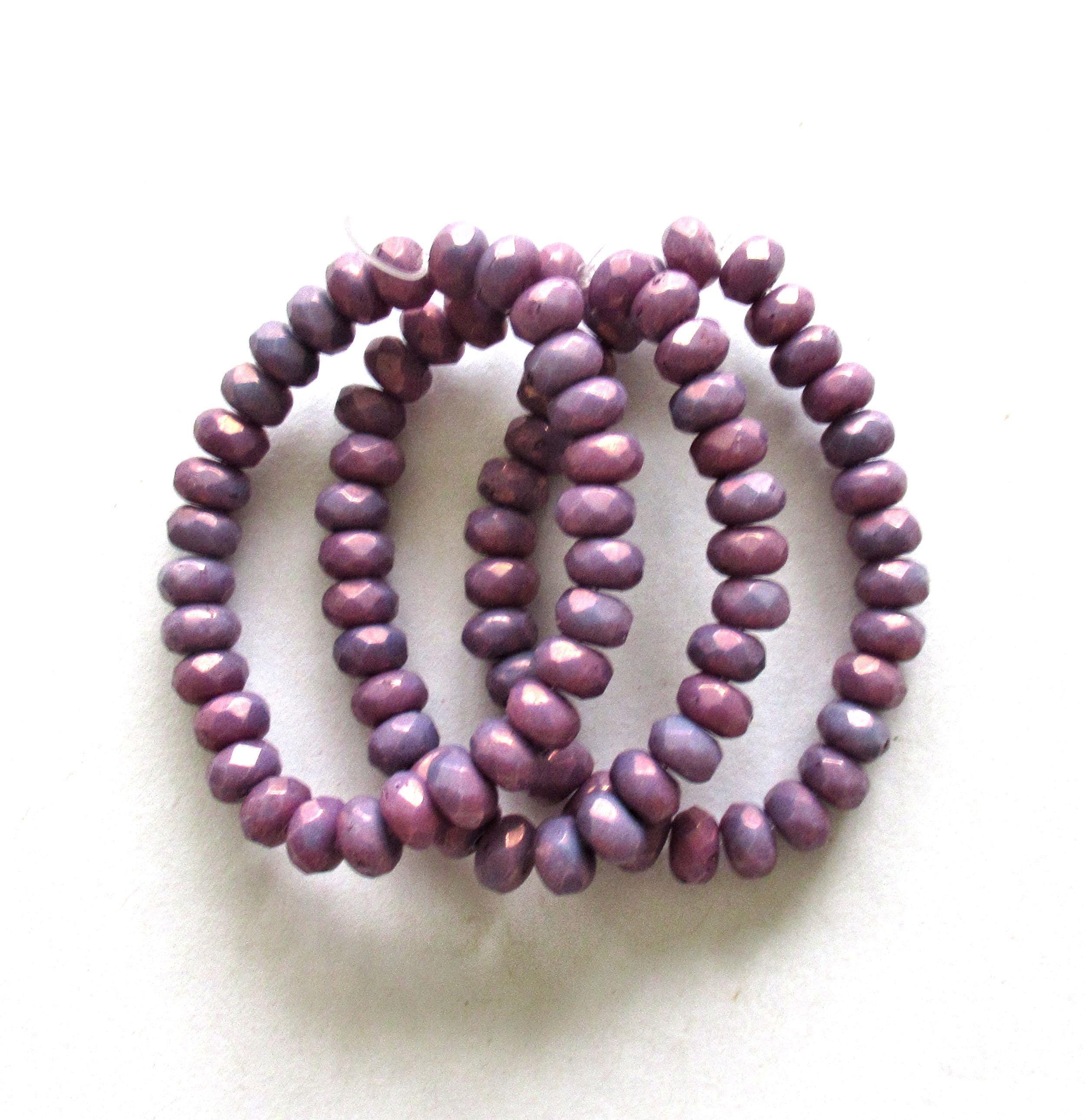 30 small Czech glass puffy rondelle beads - opaque purple luster - 3mm x 5mm - faceted rondelles - C00251
