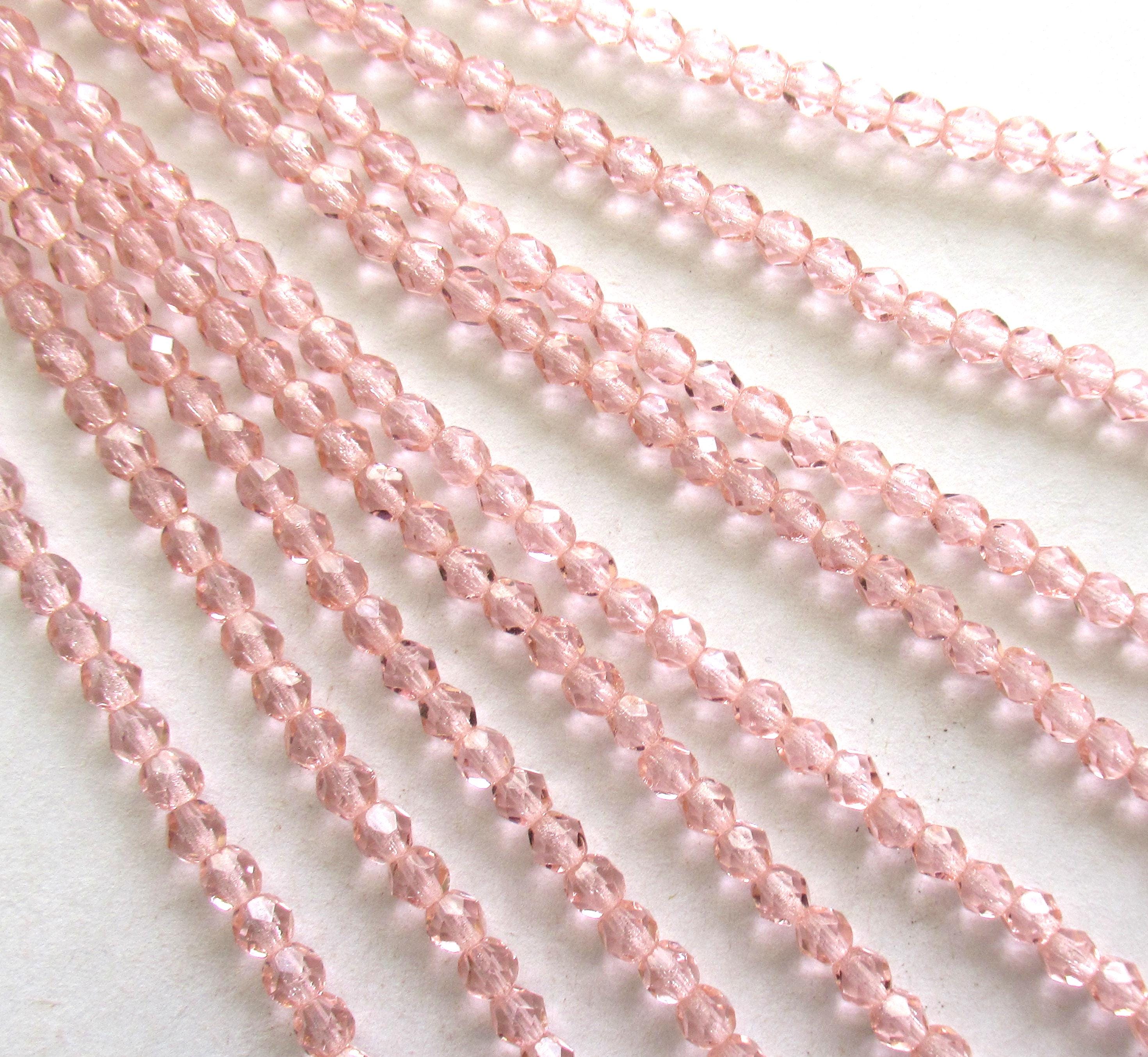 50 4mm Czech glass faceted round beads - transparent pink - fire polished beads - C0057