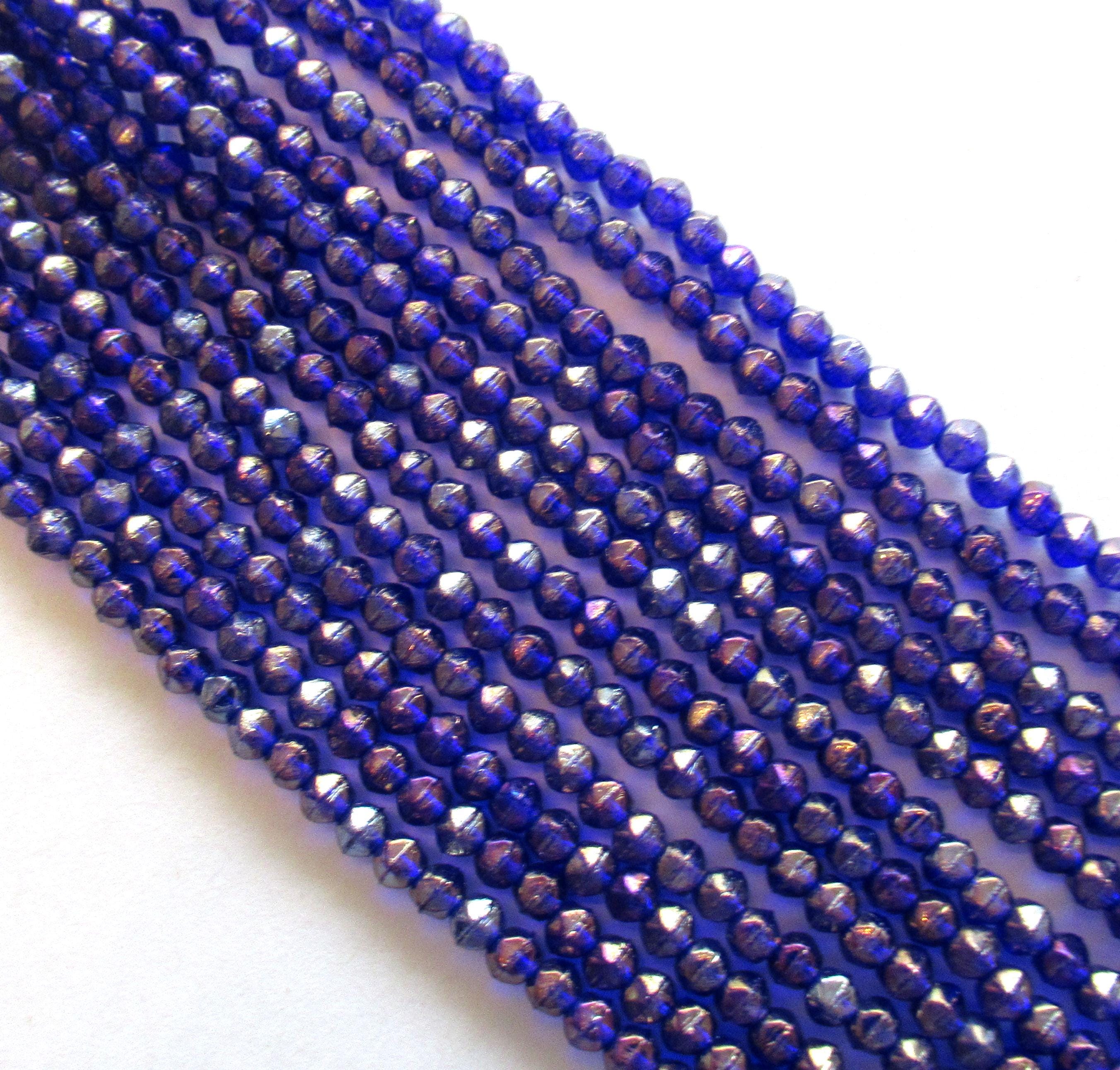 100 3mm English cut Czech glass beads - Luster Iris Cobalt Blue spacer beads - pressed glass beads - C0028