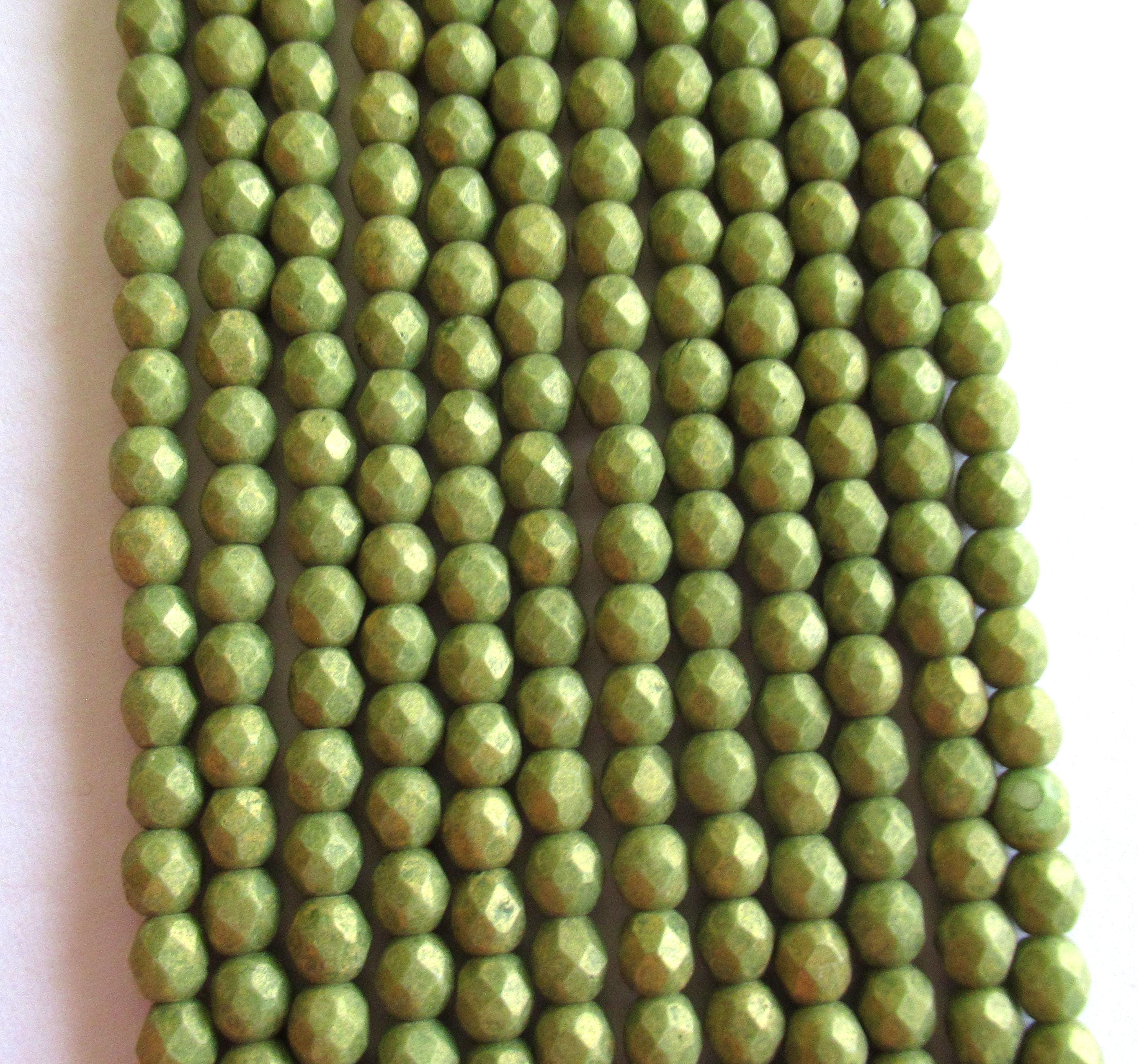 50 4mm Czech glass beads - opaque pacifica avocado green - fire polished faceted round beads - C0027