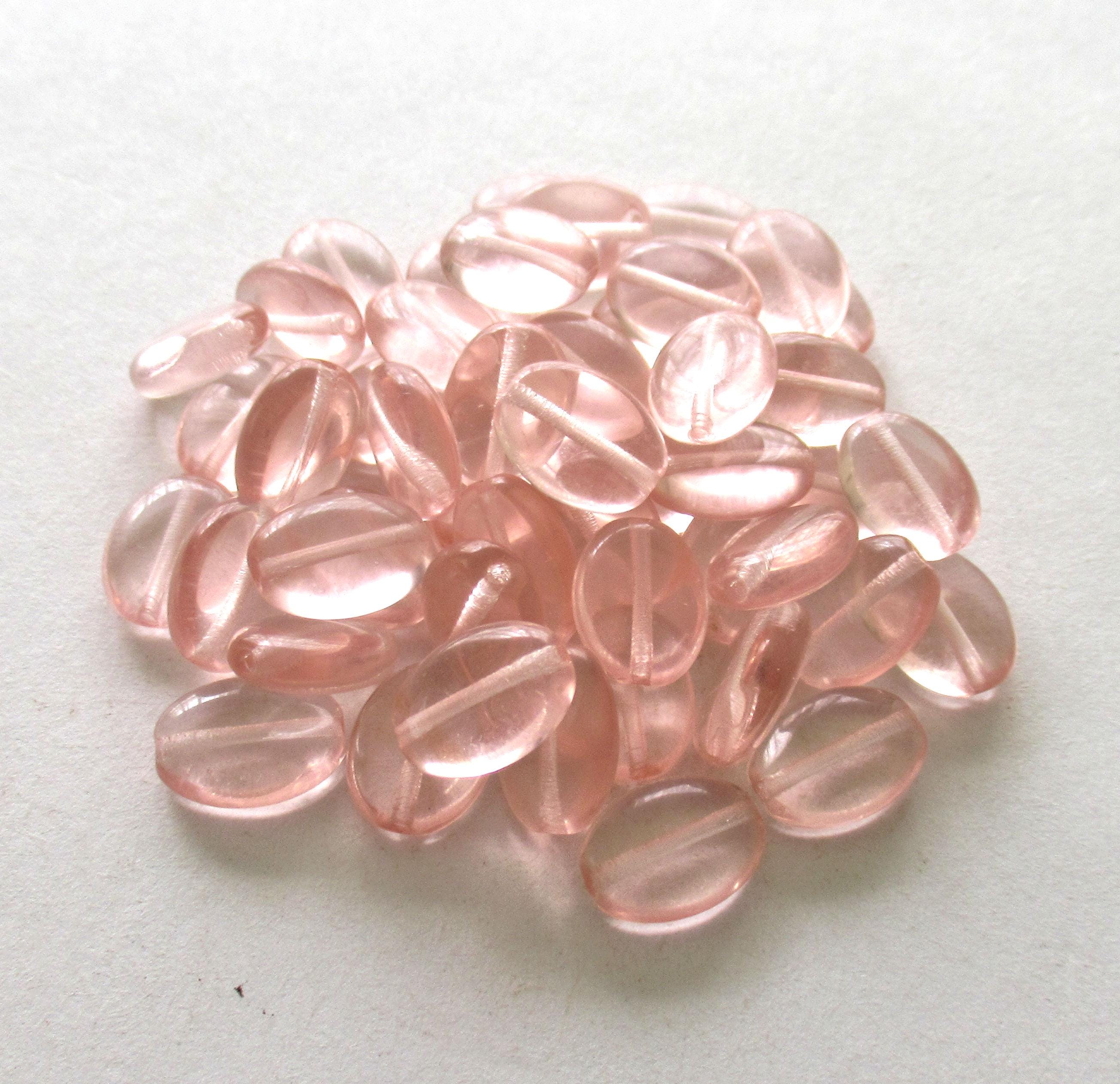 25 Czech glass flat oval beads - transparent pink - 12mm x 9mm - pressed glass beads C0046