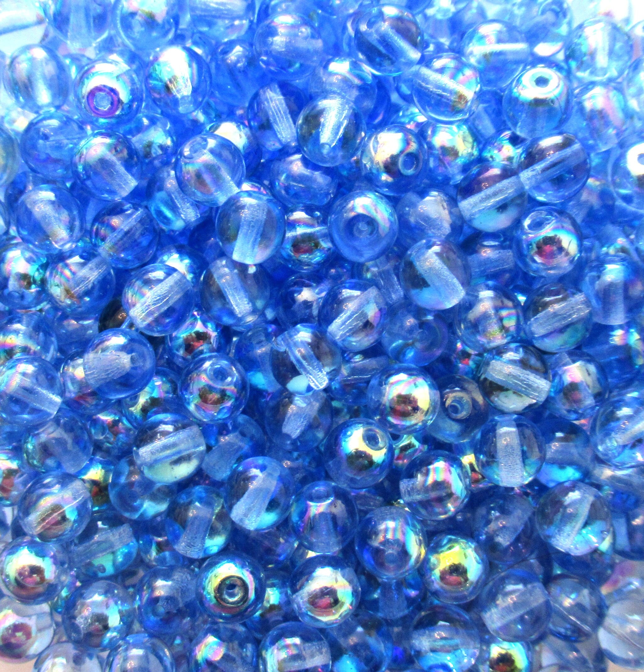 Lot of 50 6mm Czech glass druks - Light Sapphire Blue AB smooth round druk beads C0053