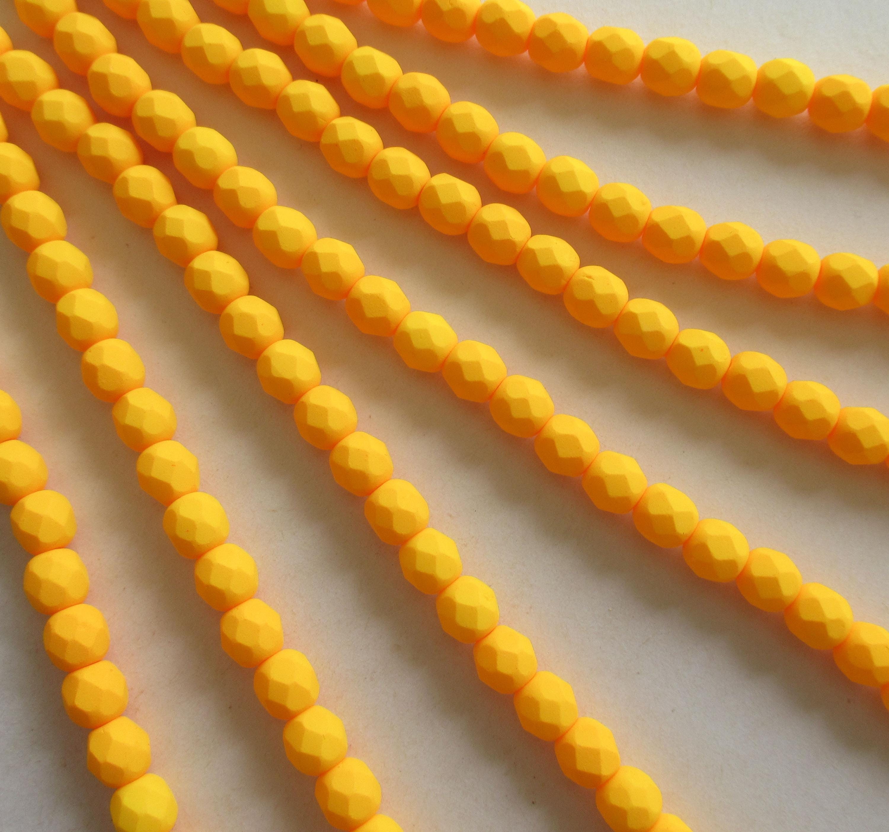 Lot of 25 6mm Saturated Sunflower Czech glass beads - very bright opaque matte orange beads - fire polished faceted round beads - C0016