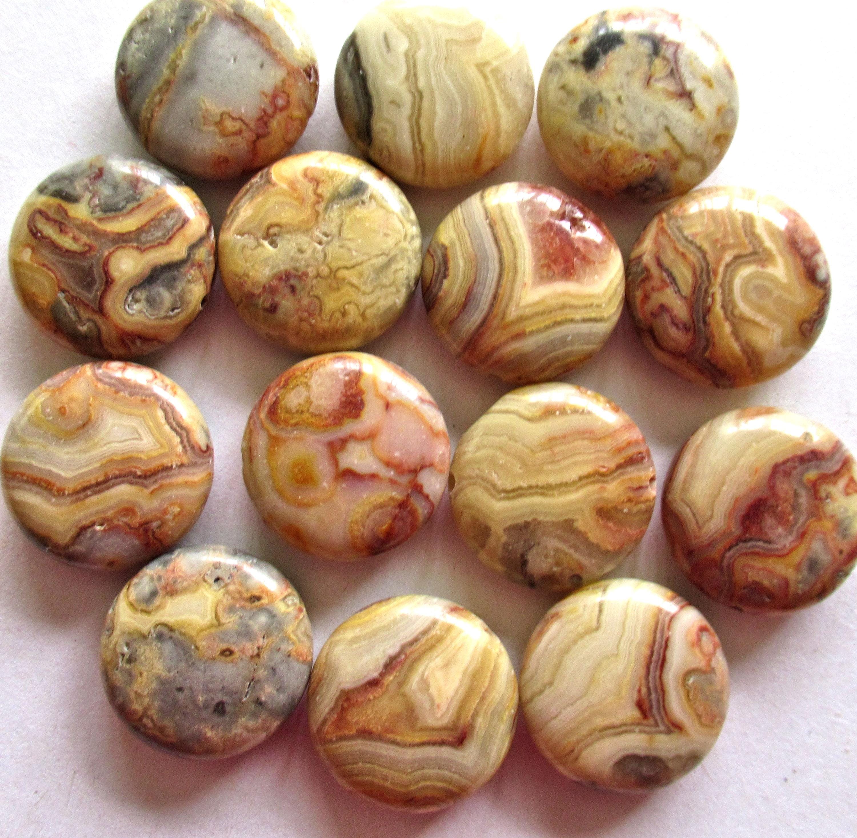 Yellow crazy lace agate coin beads - 18mm - semiprecious stone beads - 10 beads - 00032