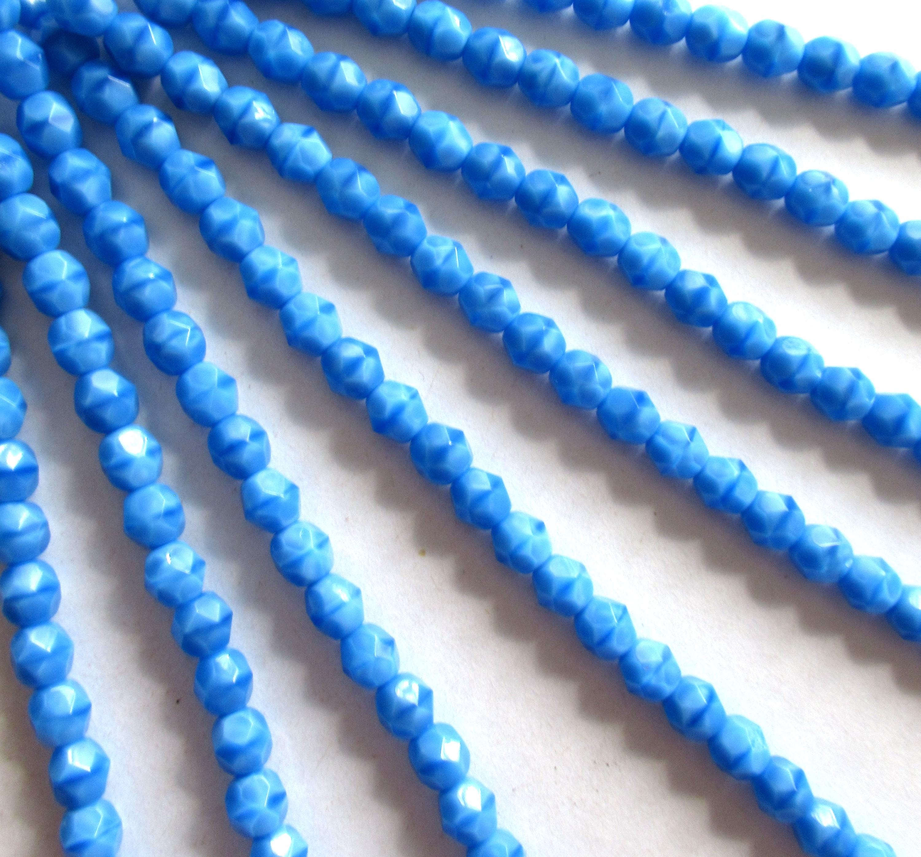 25 6mm Czech glass beads - dark sky blue coral silky beads - fire polished faceted round beads - C0085