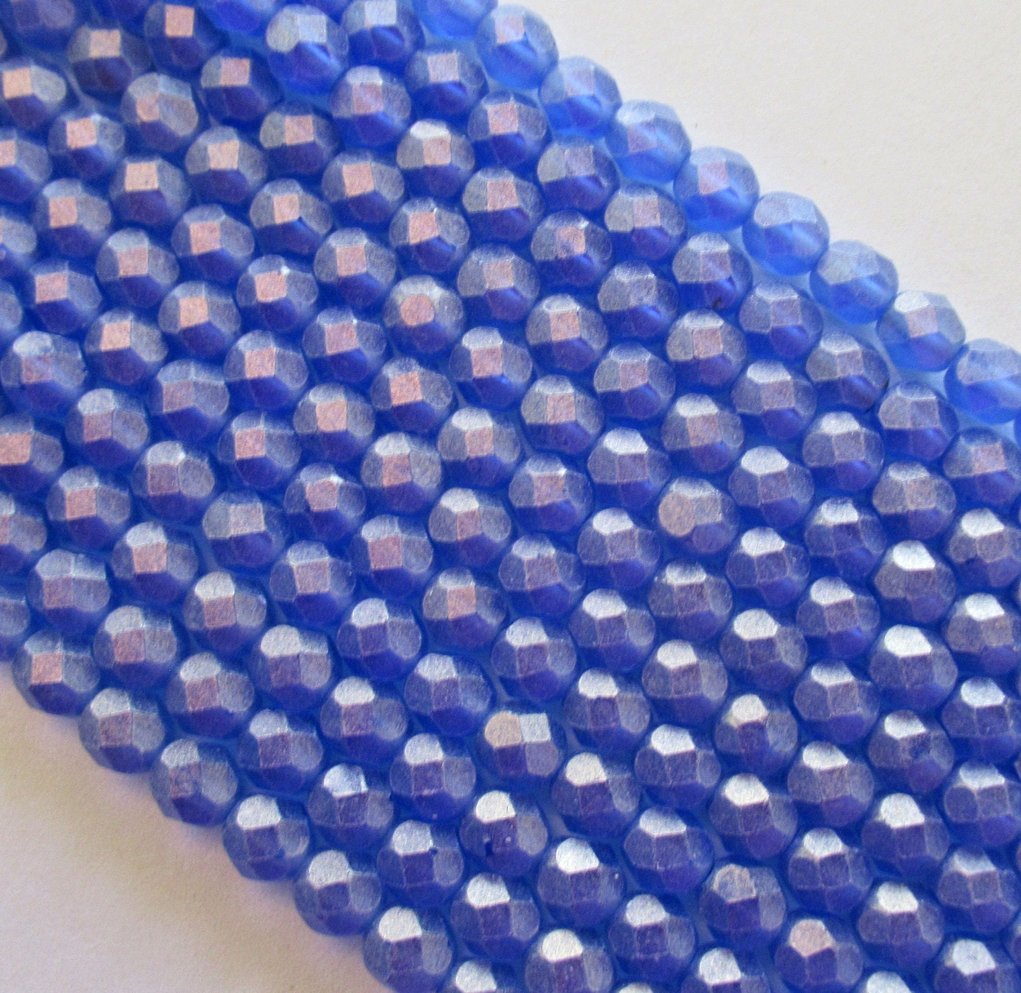 25 6mm Czech glass beads - Sueded Gold Sapphire Blue fire polished faceted beads with a golden finish C0015