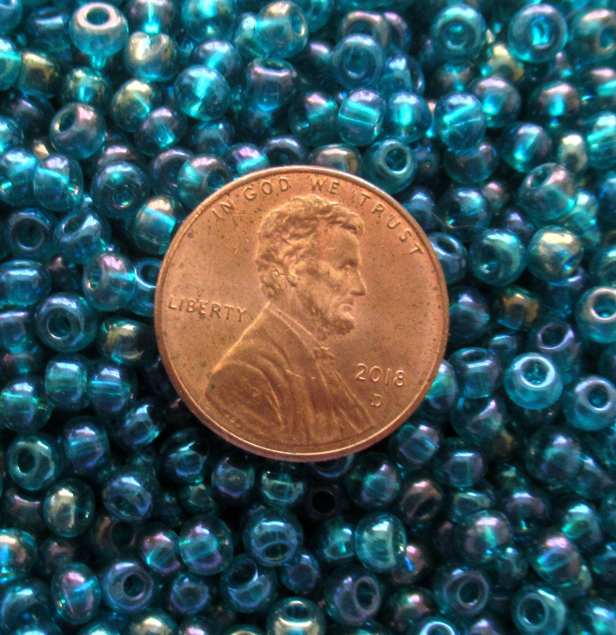 24 grams Czech 6/0 Czech glass seed beads - Teal blue green ab beads - size 6 Preciosa Rocaille 4mm spacer beads - C00201