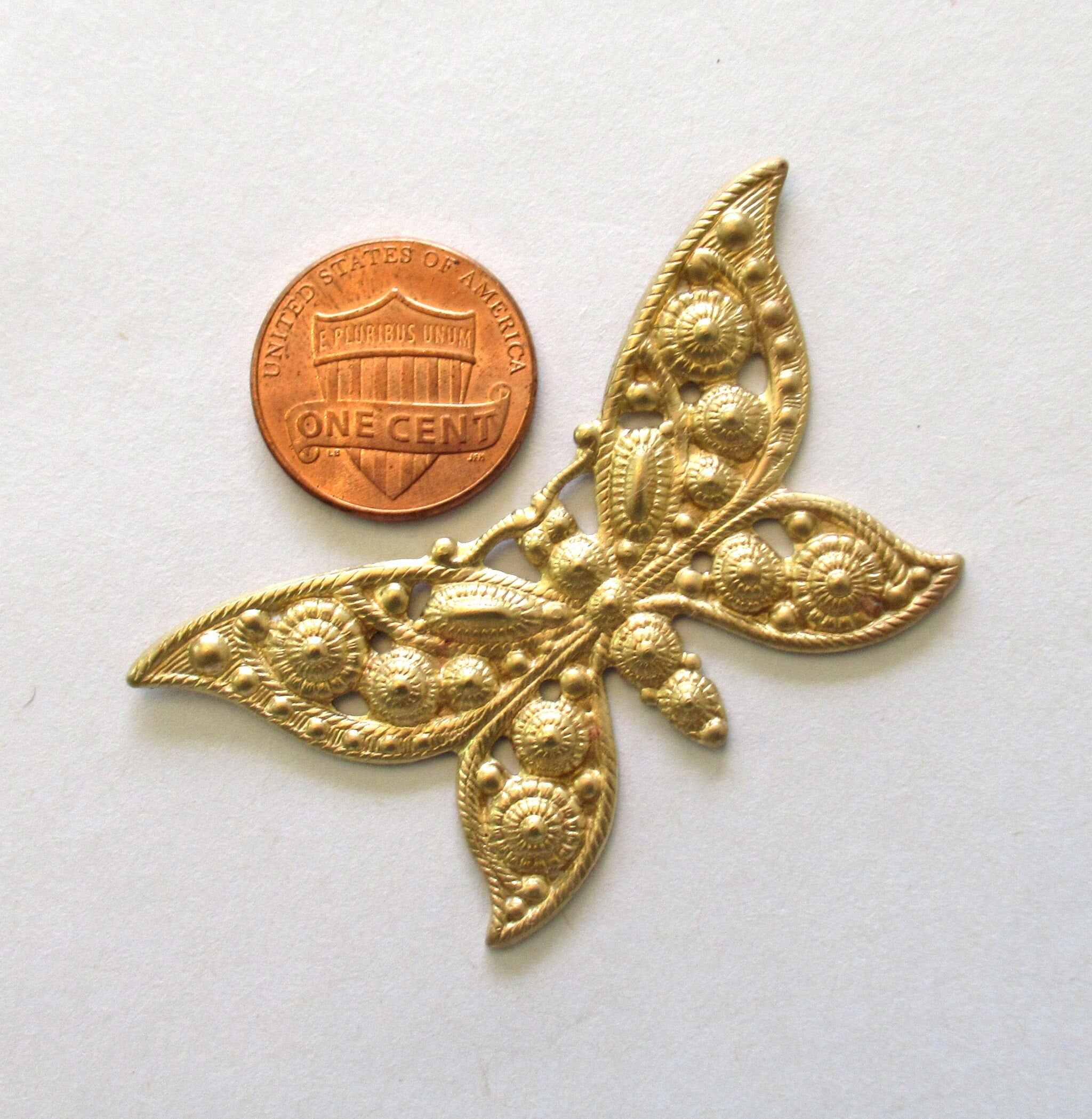 1 raw brass stamping - ornate Victorian butterfly - pendant - charm - connector - ornament - 2.25" x 1.25" inches - USA made C00311