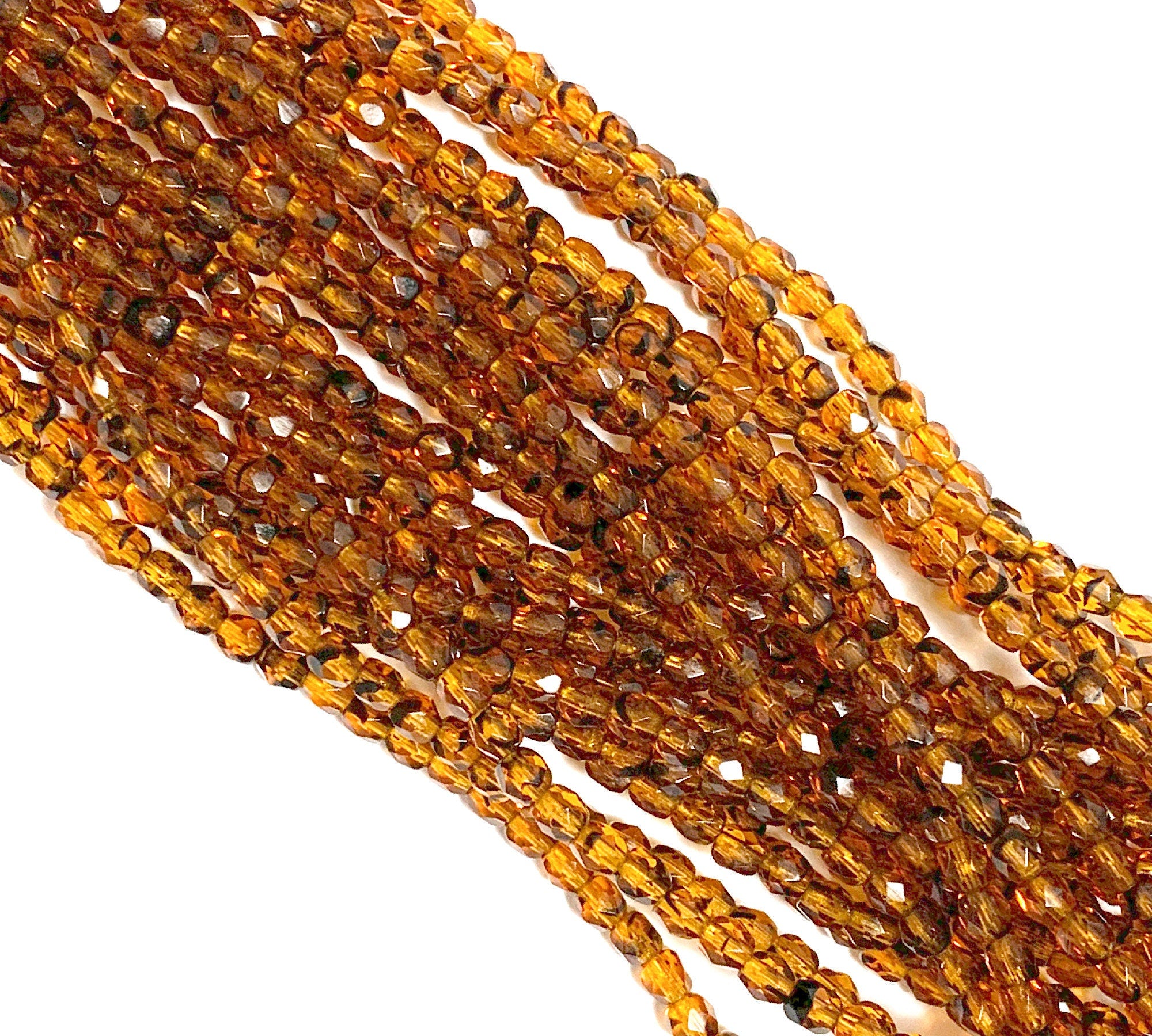 Lot of 50 4mm tortoise shell or tortoiseshell Czech glass beads, round, faceted fire polished beads C0096