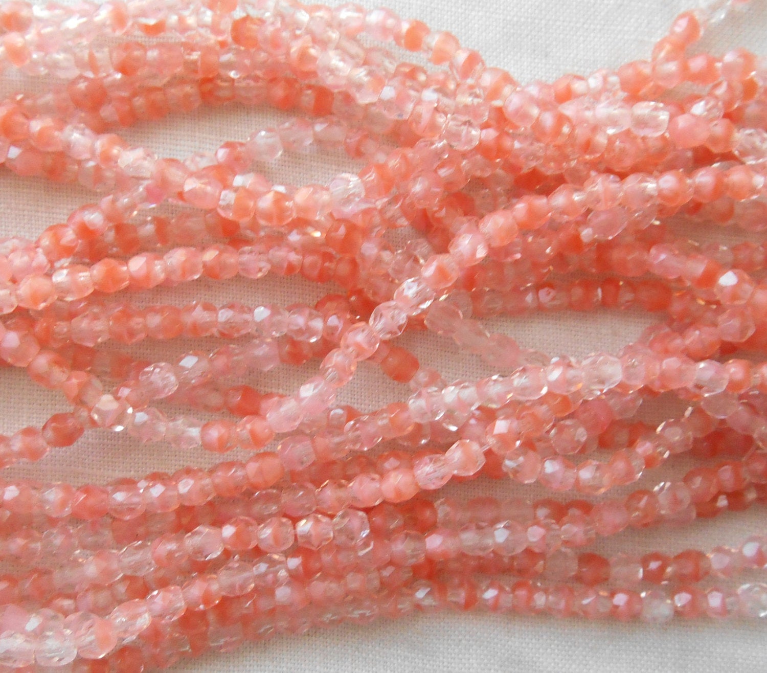 50 3mm Czech glass beads, light Crystal Rosaline peach pink fire polished faceted round beads C6650
