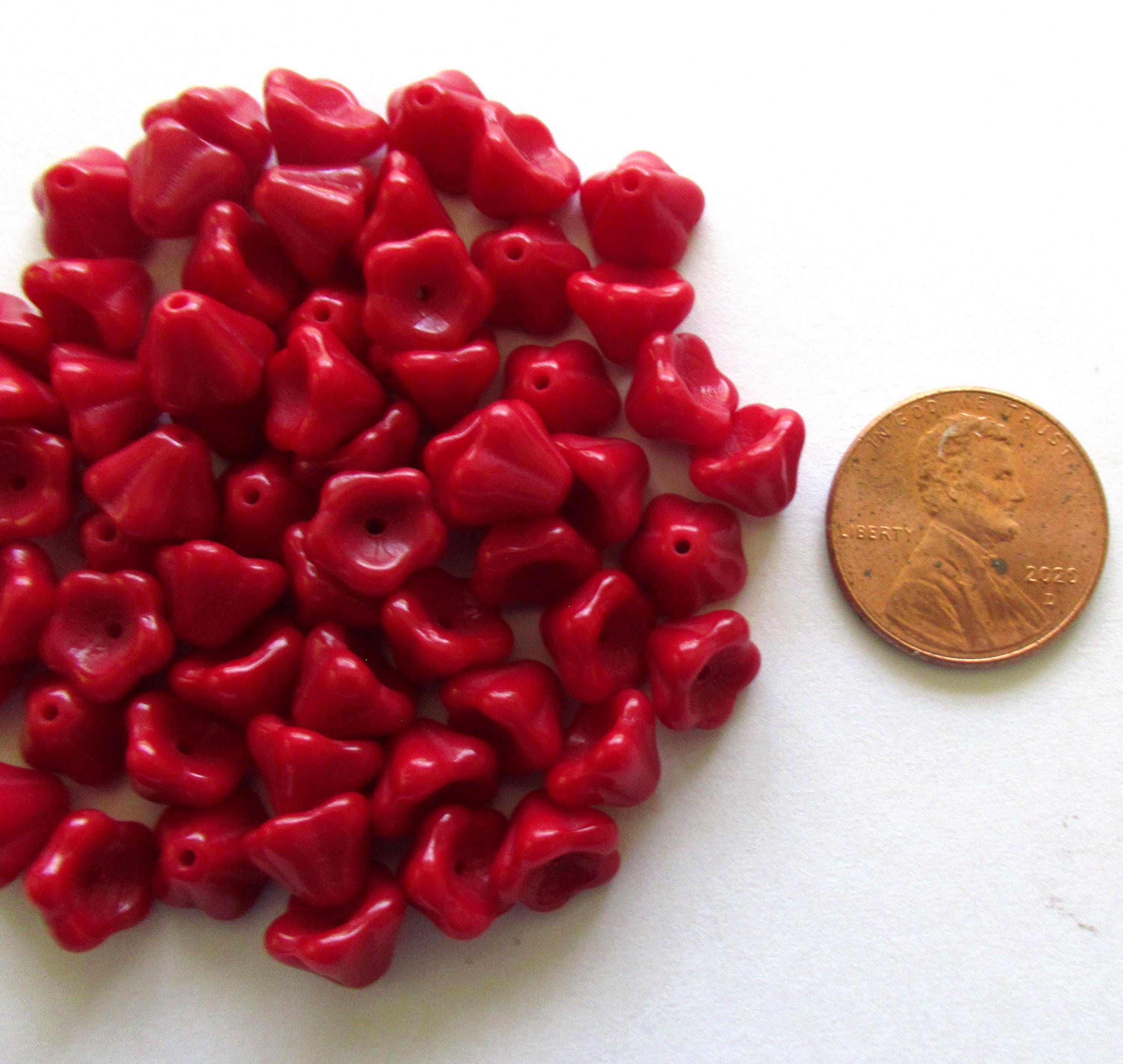 25 Czech glass Bell Flower beads - opaque dark blood red pressed glass flower beads - 8 x 6mm - C00024