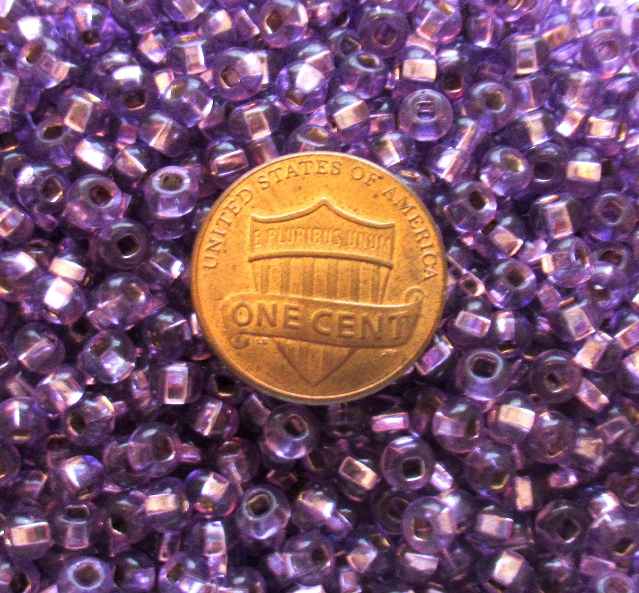 24 grams Czech glass Preciosa Rocaille 6/0 seed beads - lilac purple silver lined beads - size 6 4mm spacer beads - C00431