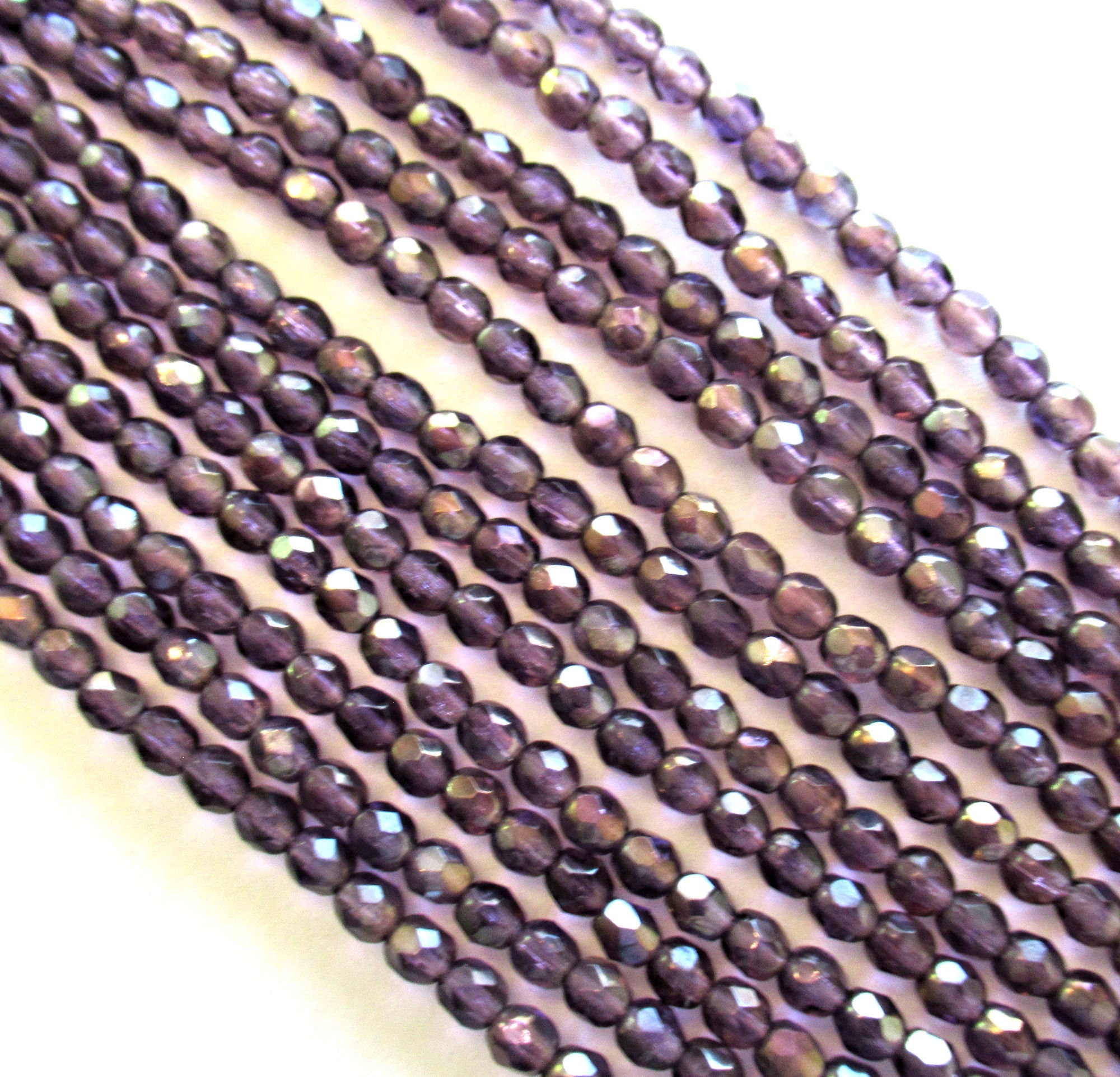 Fifty 4mm Czech glass beads - Tanzanite Twilight - purple luster beads - round faceted fire polished beads C0055