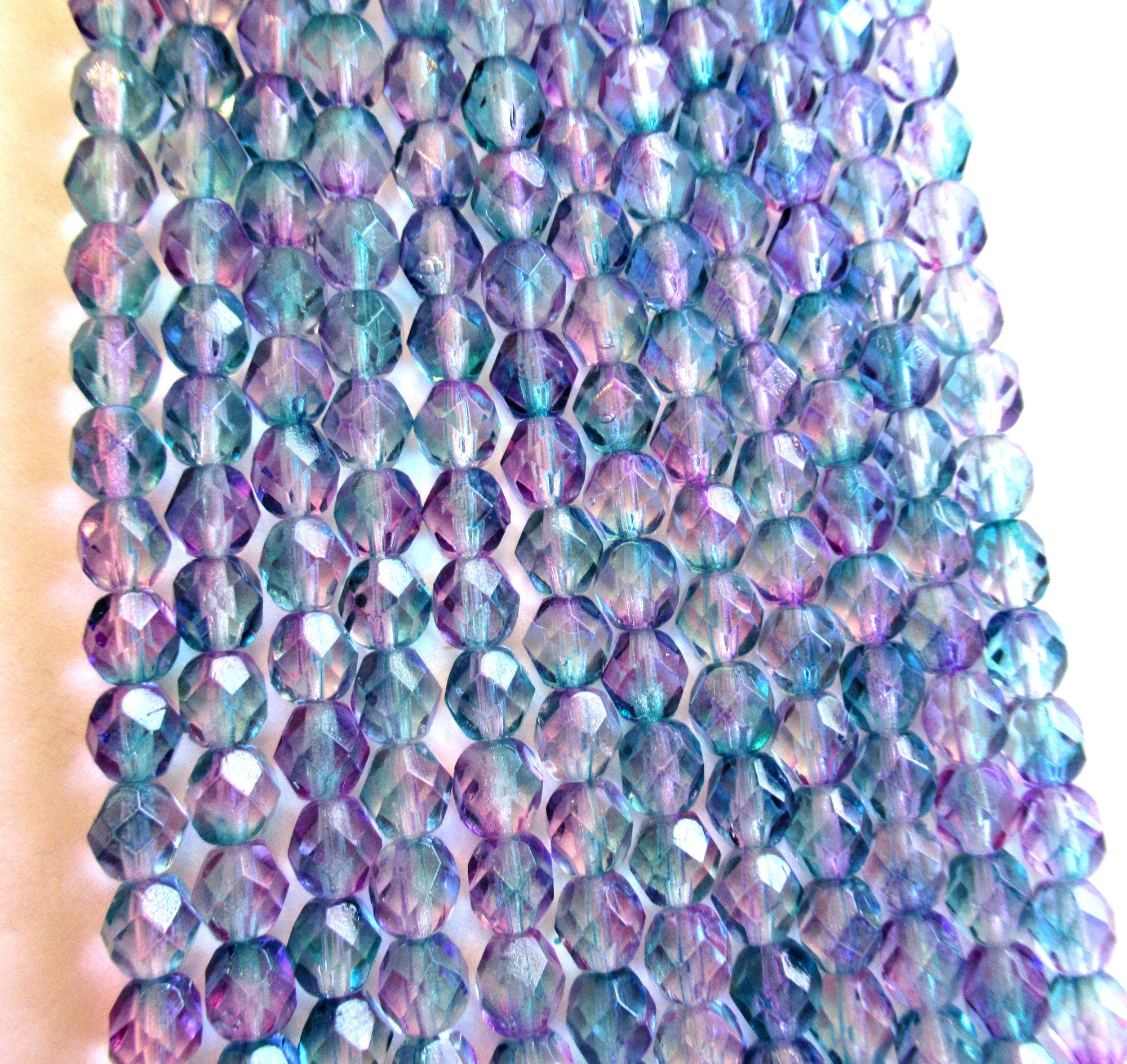 Lot of 25 6mm Czech glass beads - pink & blue mix - fire polished faceted round beads C065